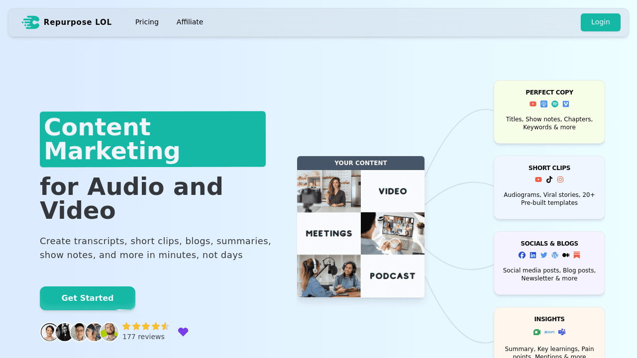 Repurpose LOL interface screenshot showing main features and user interface