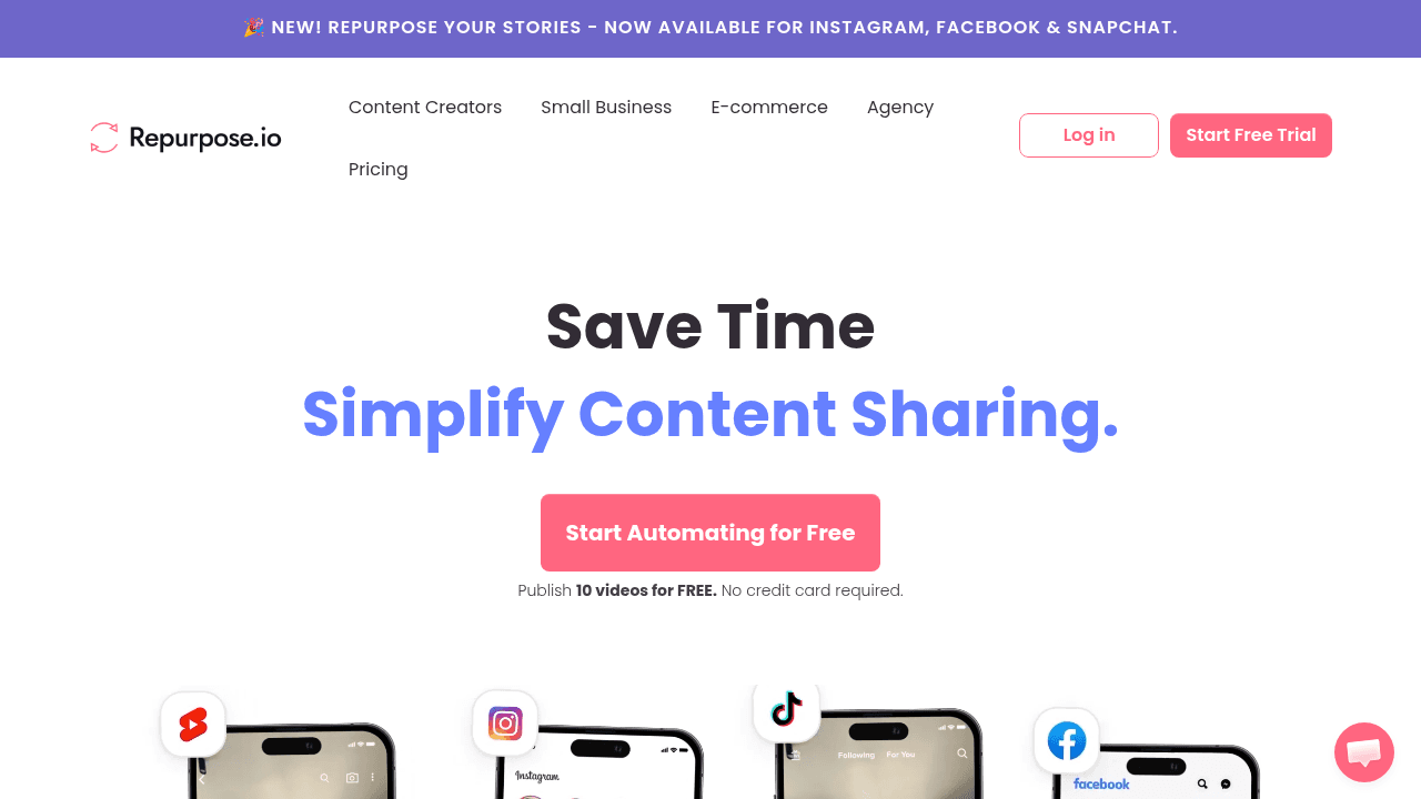 Repurpose.io interface screenshot showing main features and user interface