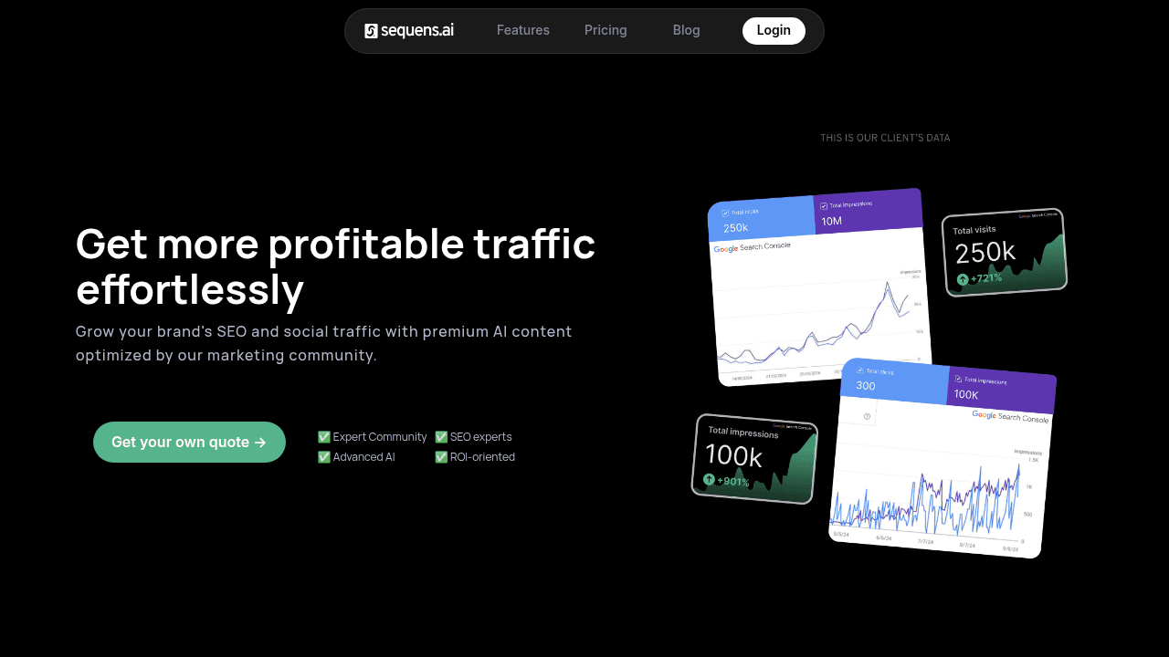 Sequens.ai interface screenshot showing main features and user interface