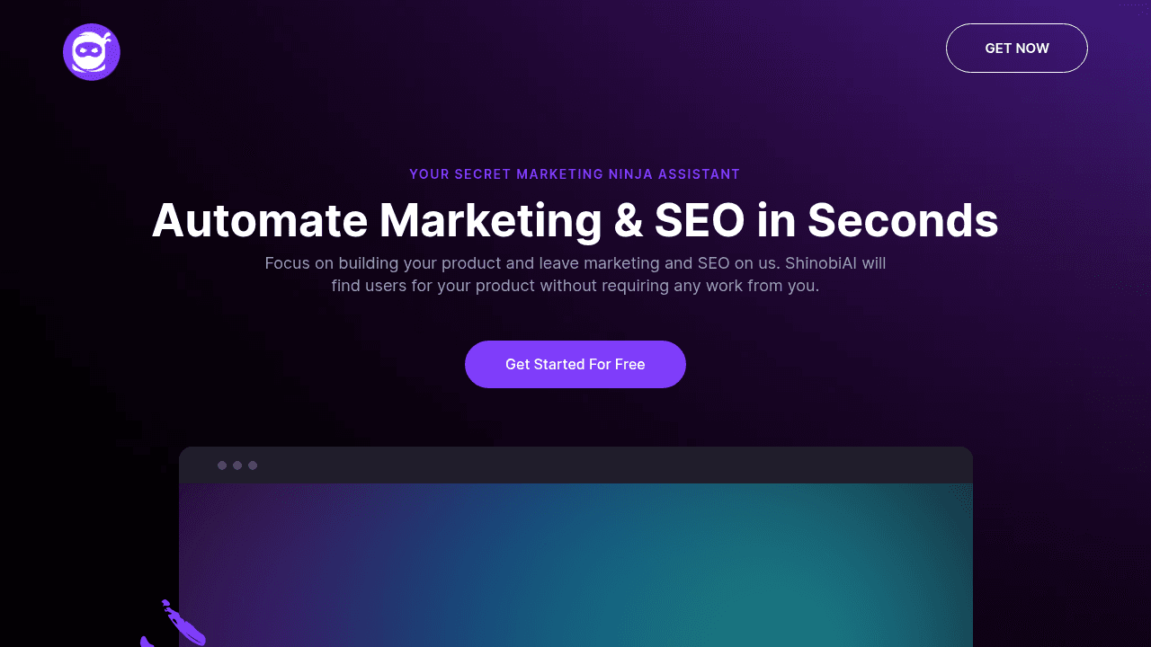 Shinobi AI interface screenshot showing main features and user interface