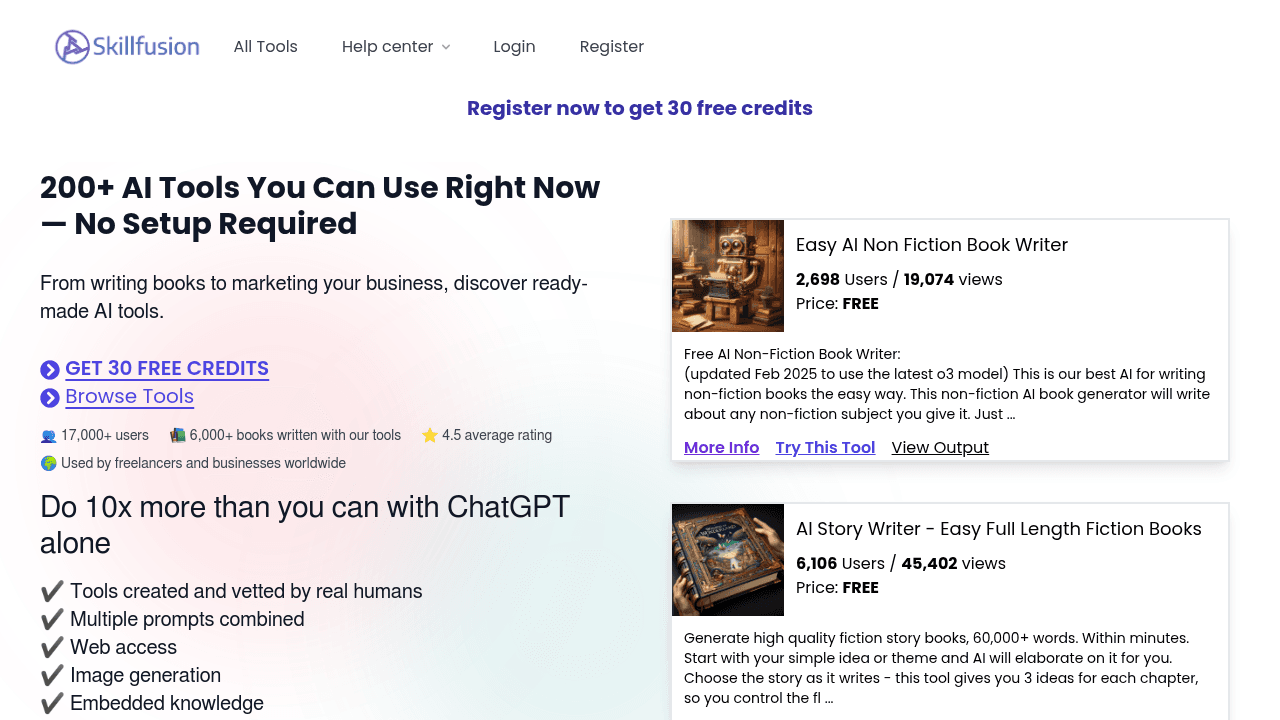 Skillfusion AI interface screenshot showing main features and user interface