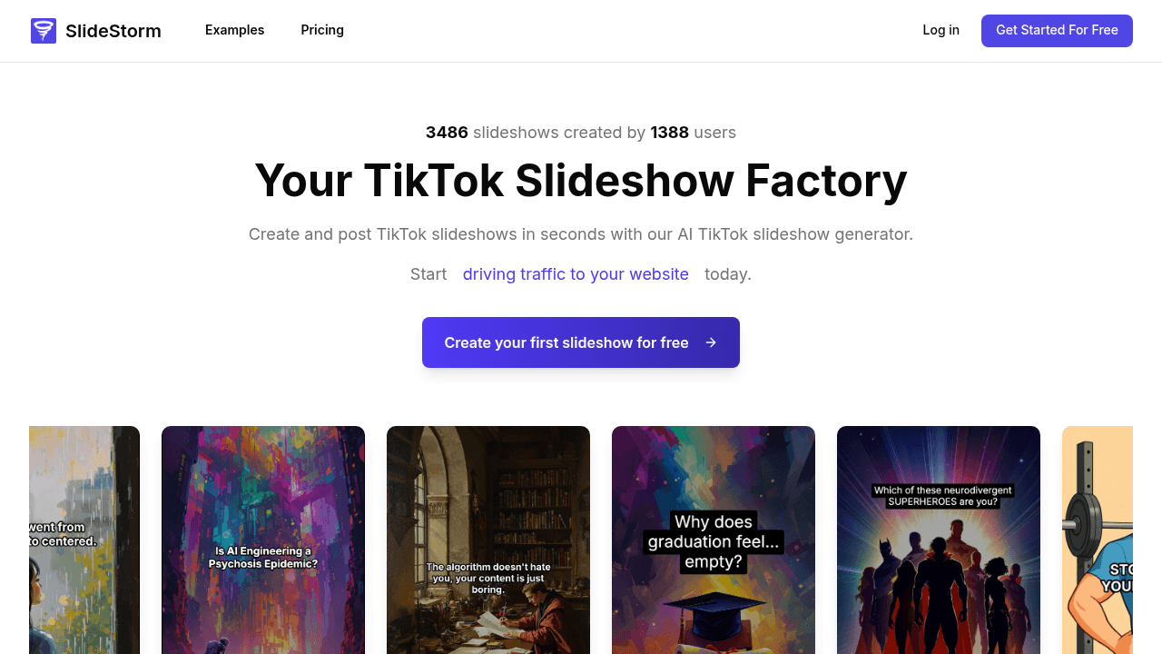 SlideStorm interface screenshot showing main features and user interface