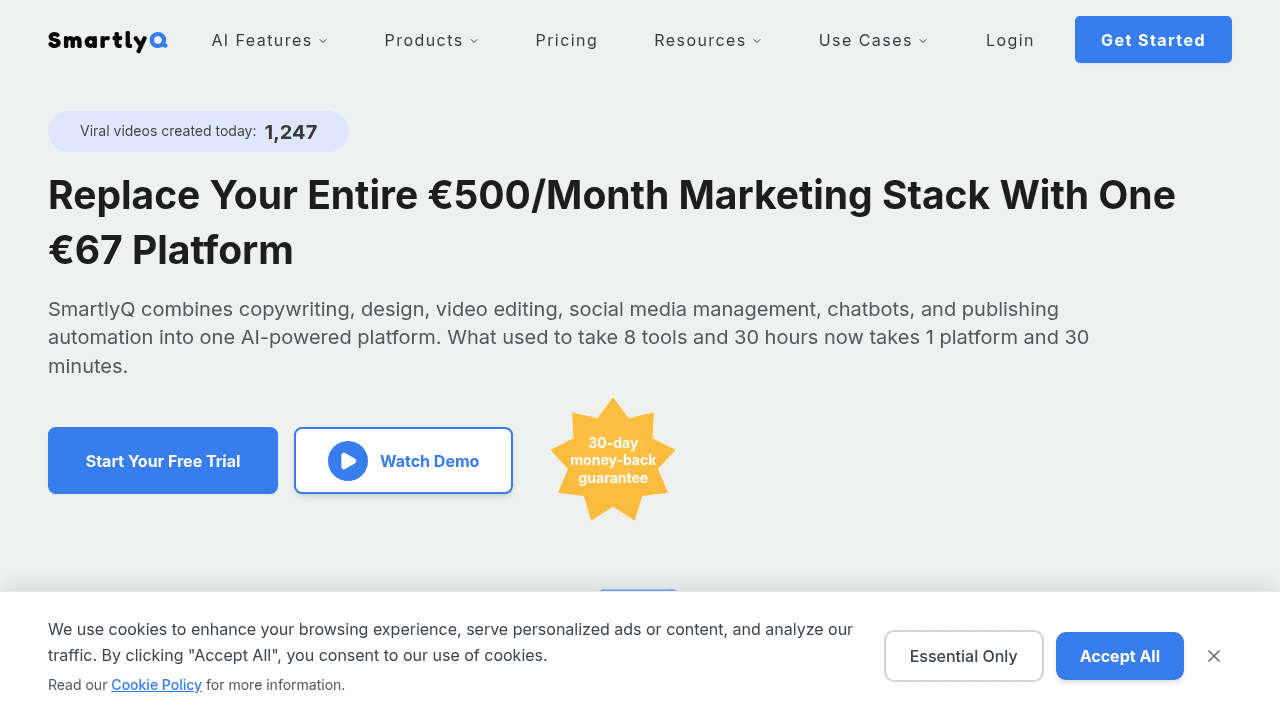 SmartlyQ interface screenshot showing main features and user interface