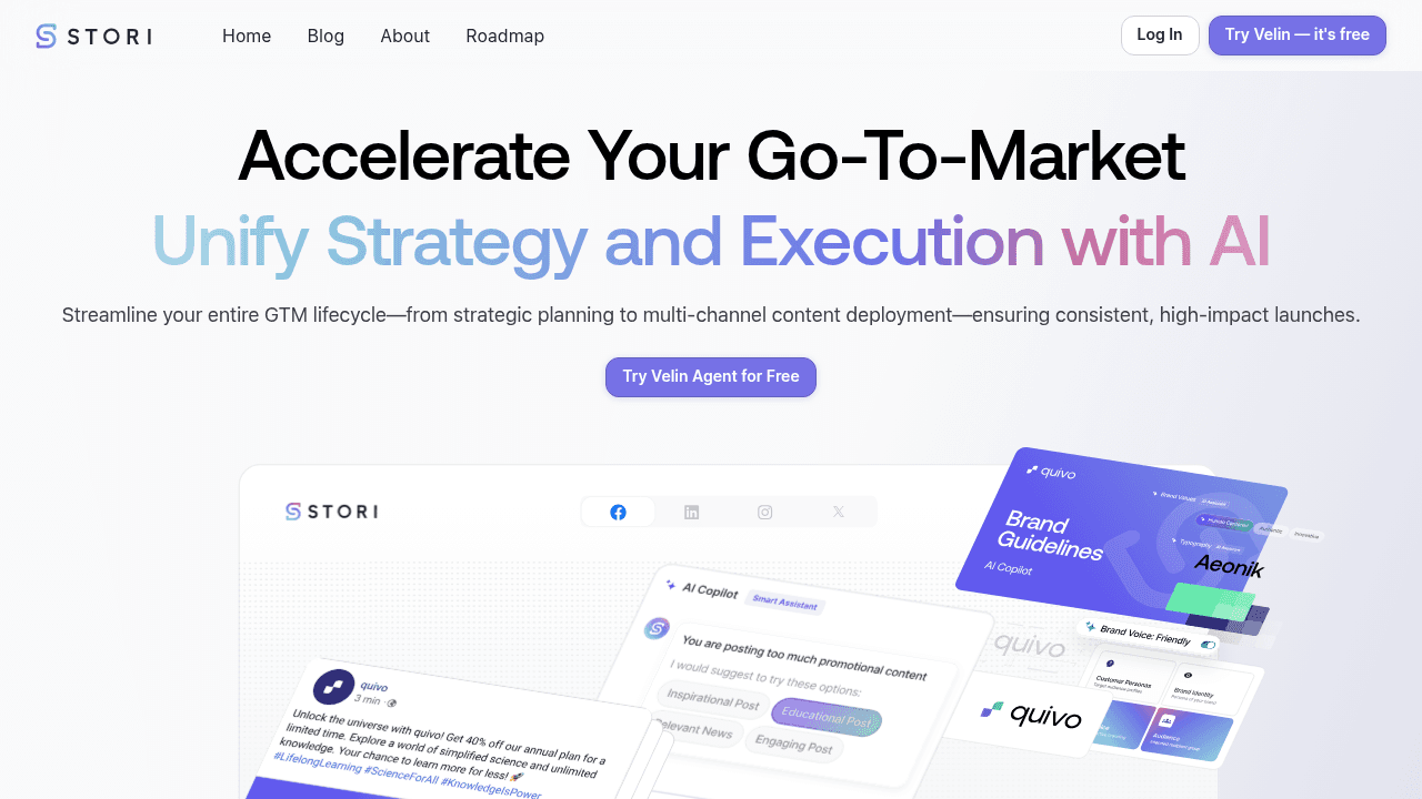STORI AI interface screenshot showing main features and user interface