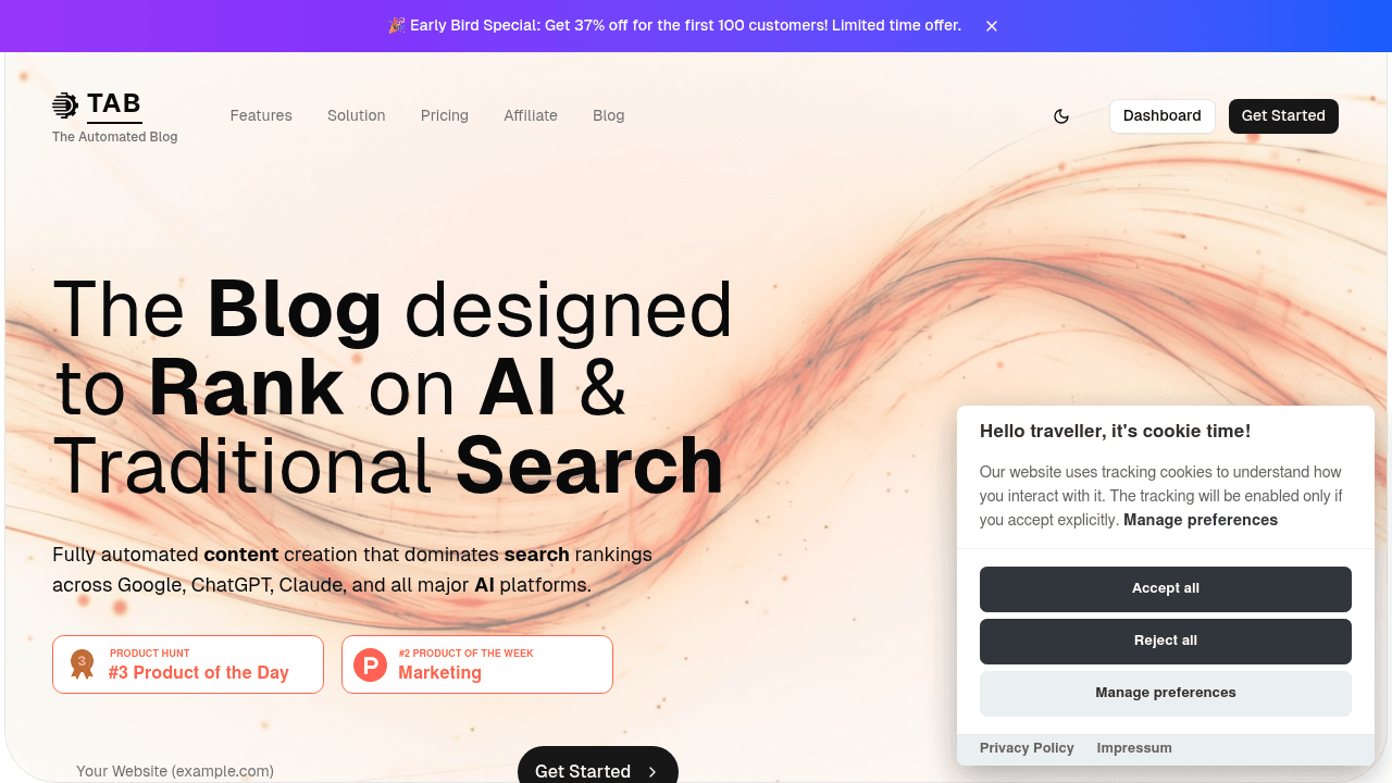 Tab interface screenshot showing main features and user interface