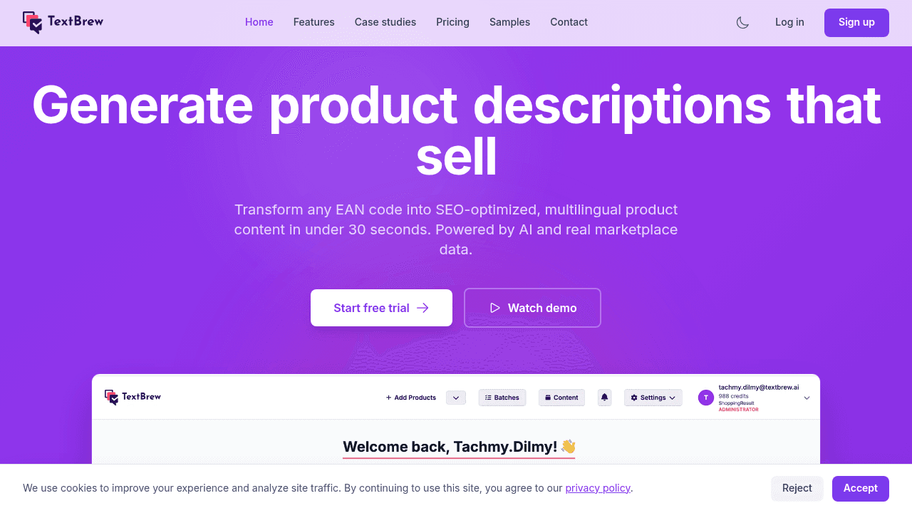 TextBrew interface screenshot showing main features and user interface