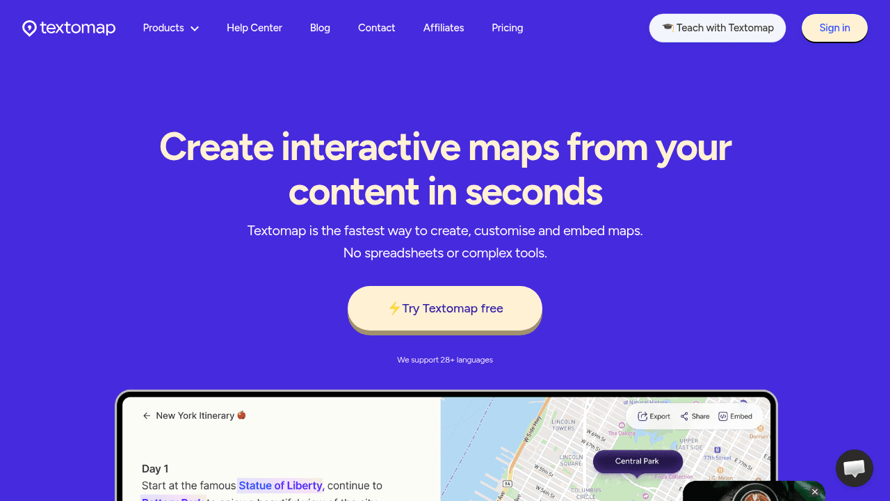 Textomap interface screenshot showing main features and user interface
