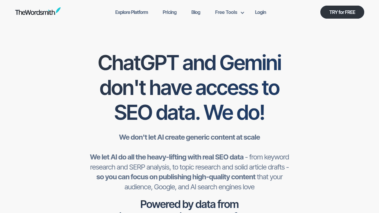 TheWordsmith.ai interface screenshot showing main features and user interface