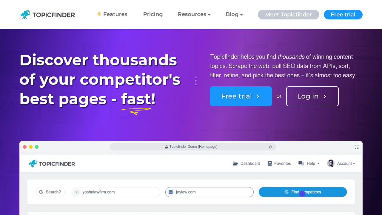 Topicfinder interface screenshot showing main features and user interface