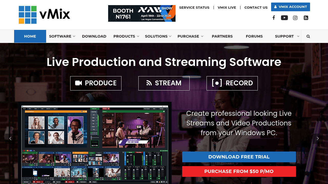 vMix interface screenshot showing main features and user interface