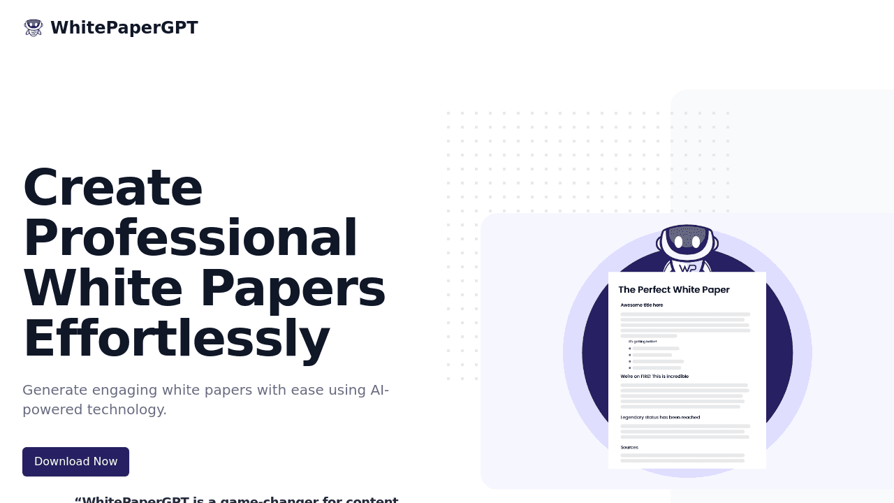 WhitePaperGPT interface screenshot showing main features and user interface
