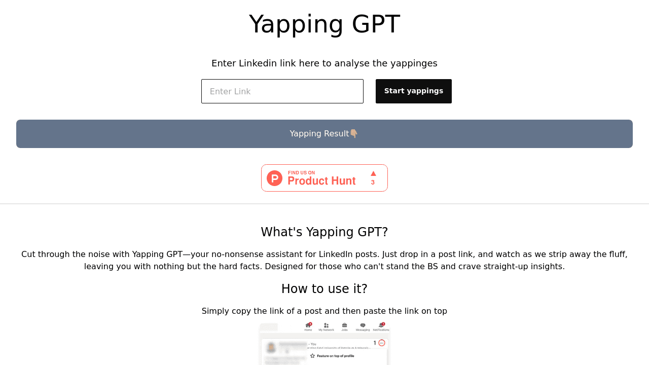 YappingGPT interface screenshot showing main features and user interface