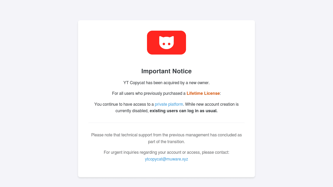 YT Copycat interface screenshot showing main features and user interface