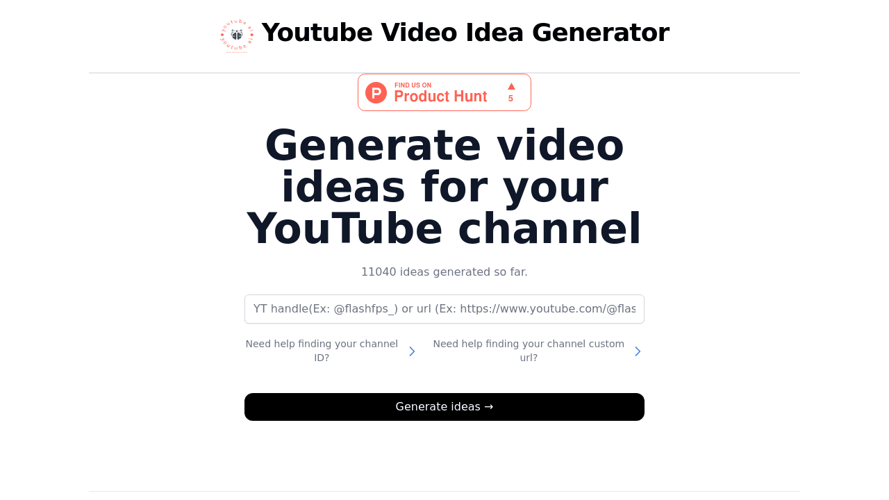YT Ideas interface screenshot showing main features and user interface