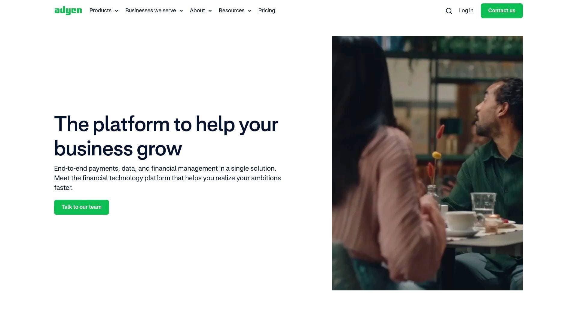 Adyen interface screenshot showing main features and user interface