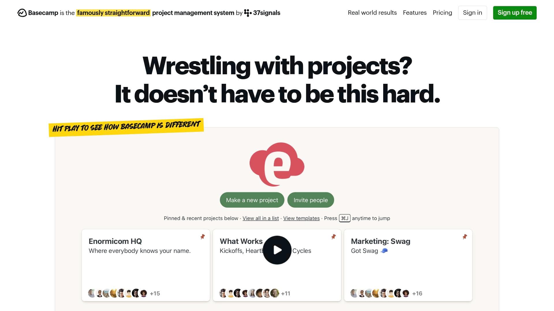 Basecamp interface screenshot showing main features and user interface