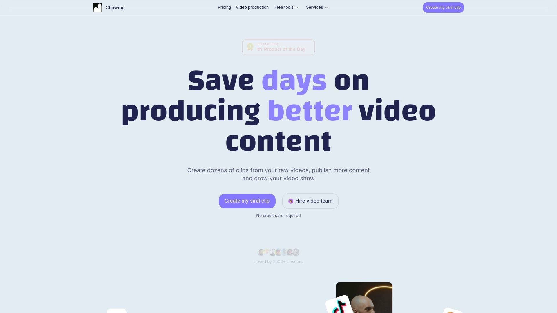 Clipwing interface screenshot showing main features and user interface