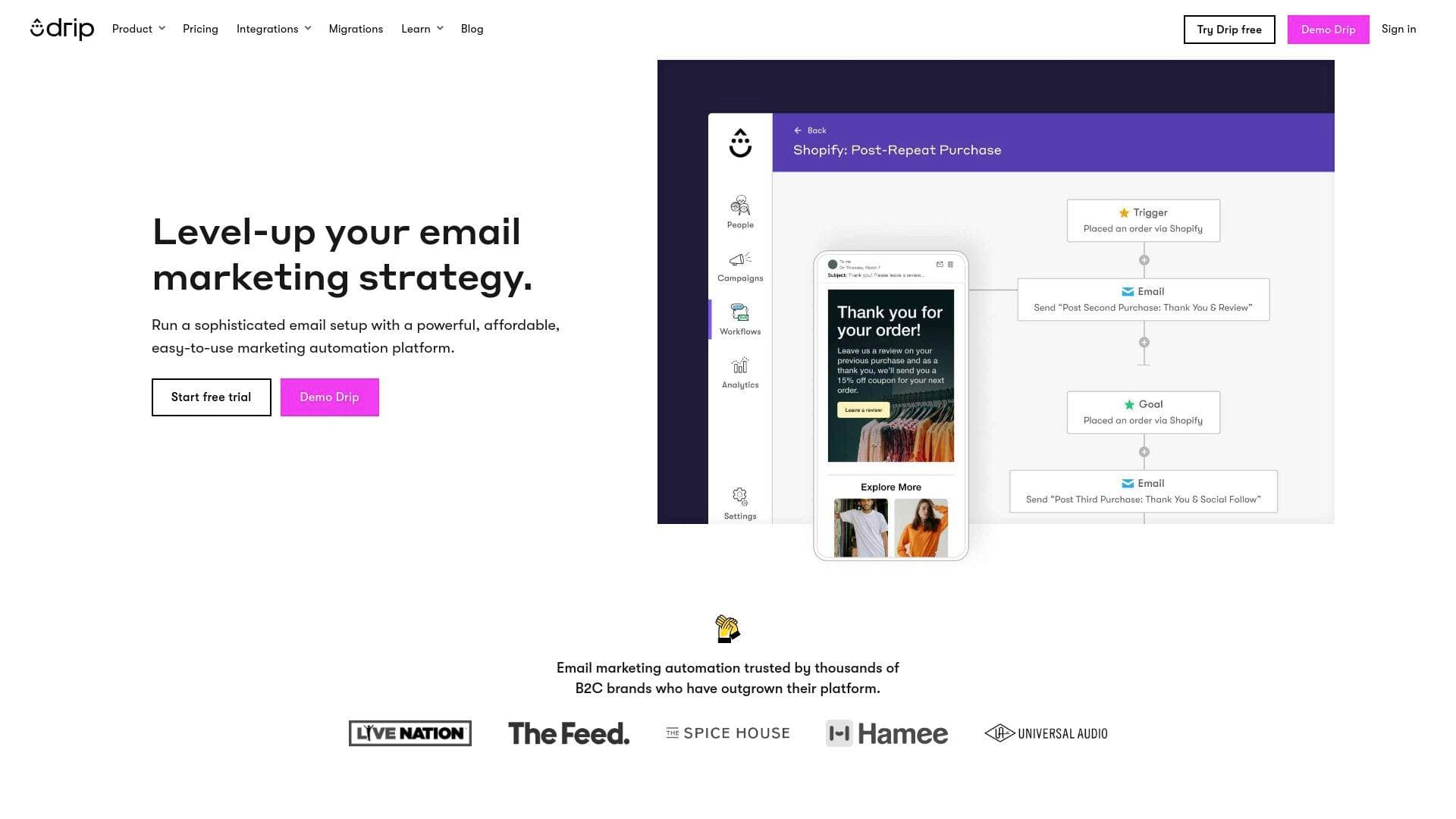 Drip interface screenshot showing main features and user interface