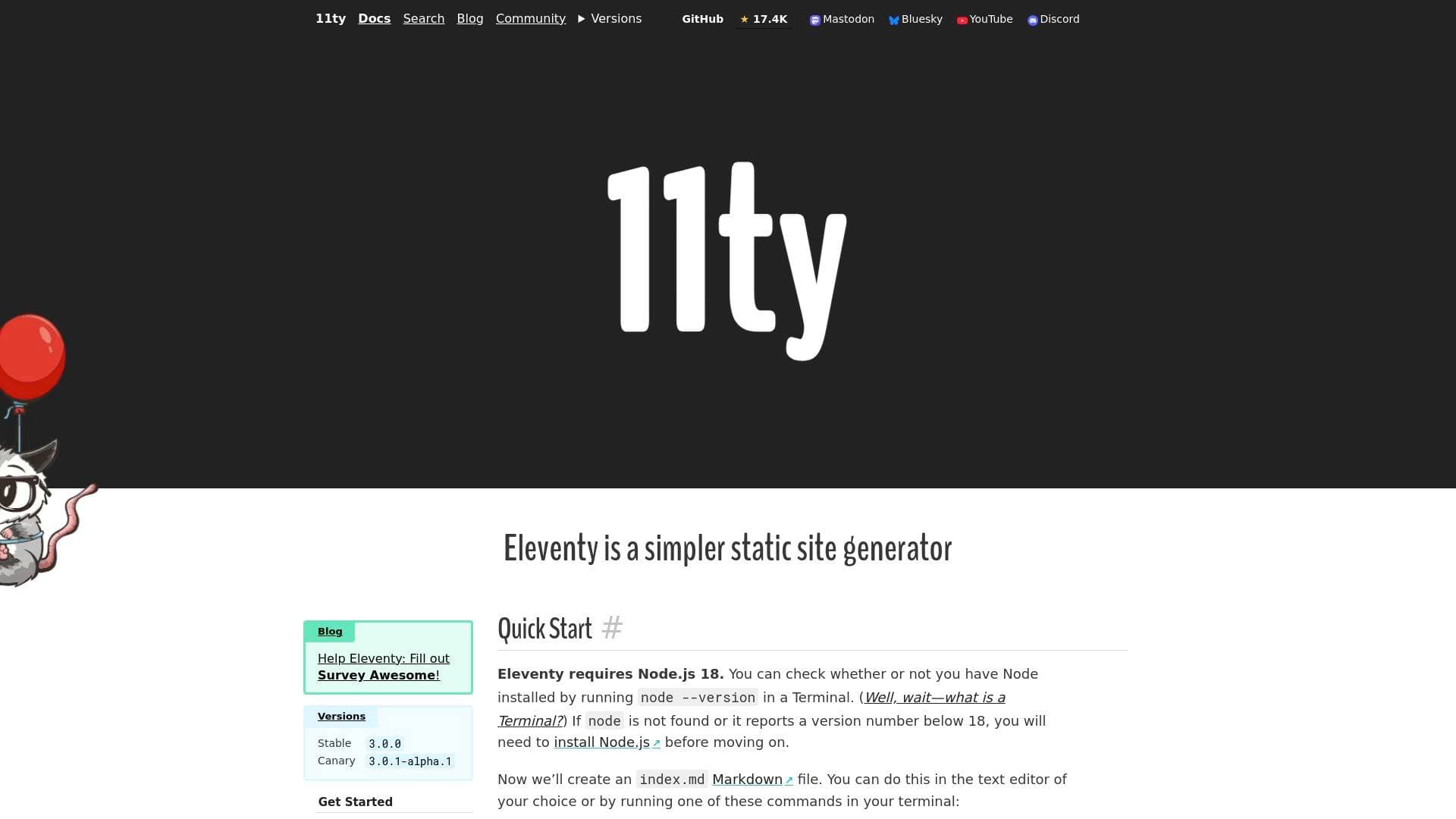 Eleventy interface screenshot showing main features and user interface