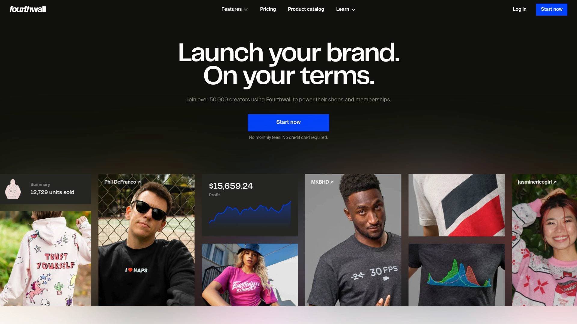 Fourthwall interface screenshot showing main features and user interface