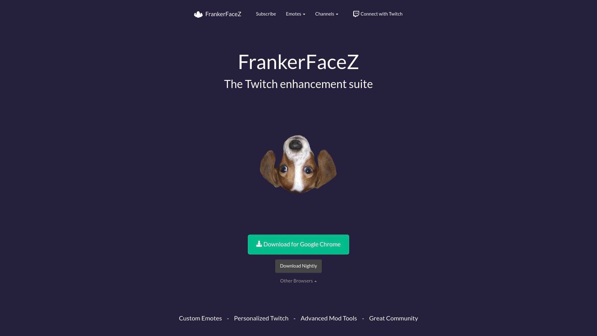 FrankerFaceZ interface screenshot showing main features and user interface