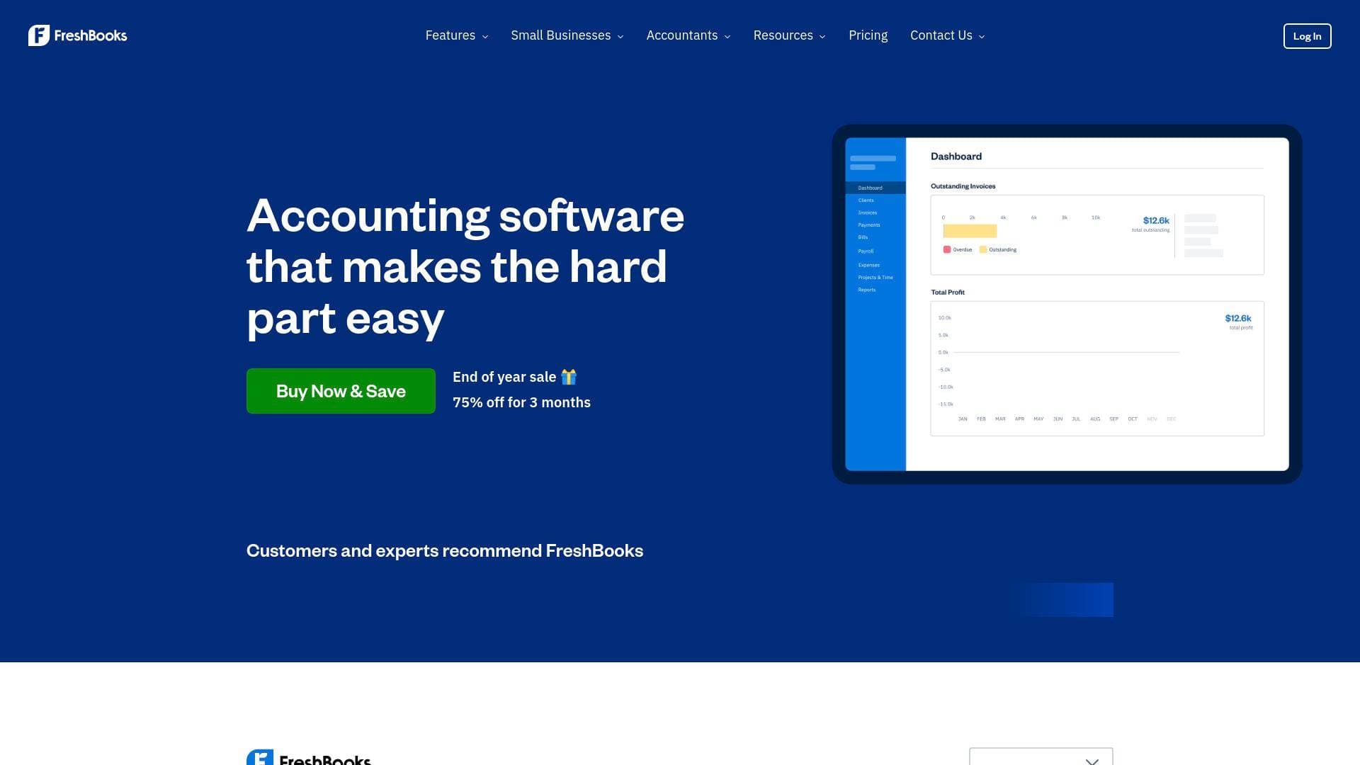 Freshbooks interface screenshot showing main features and user interface