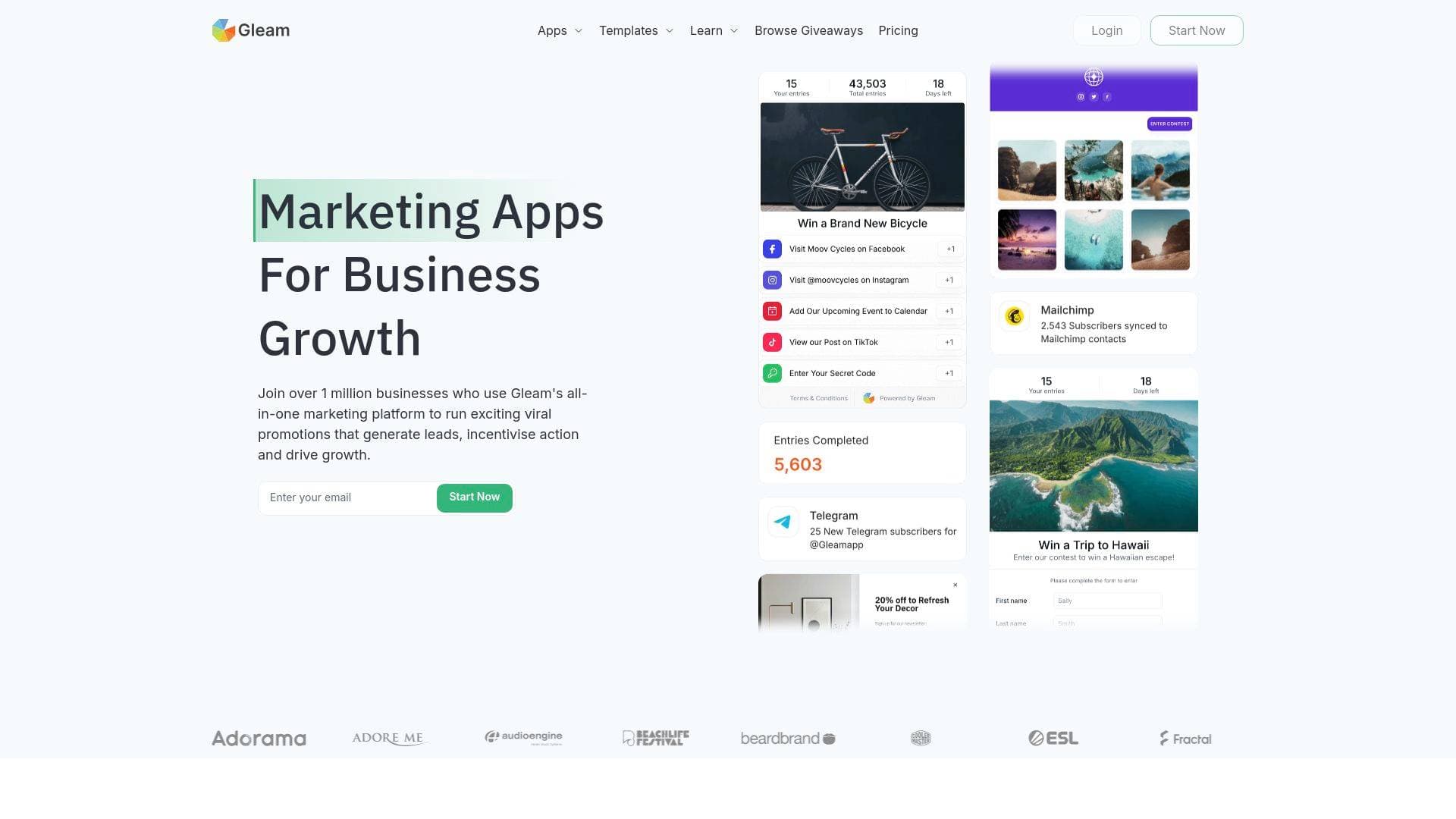 Gleam interface screenshot showing main features and user interface