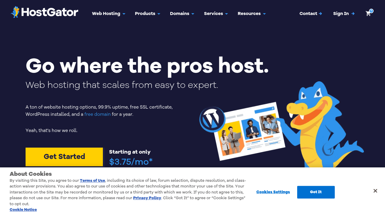 Hostgator interface screenshot showing main features and user interface
