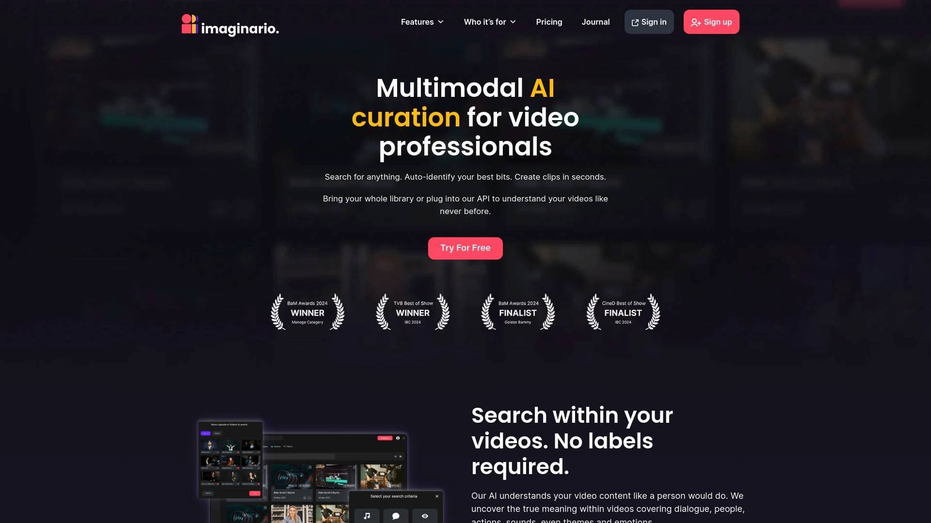 Imaginario interface screenshot showing main features and user interface
