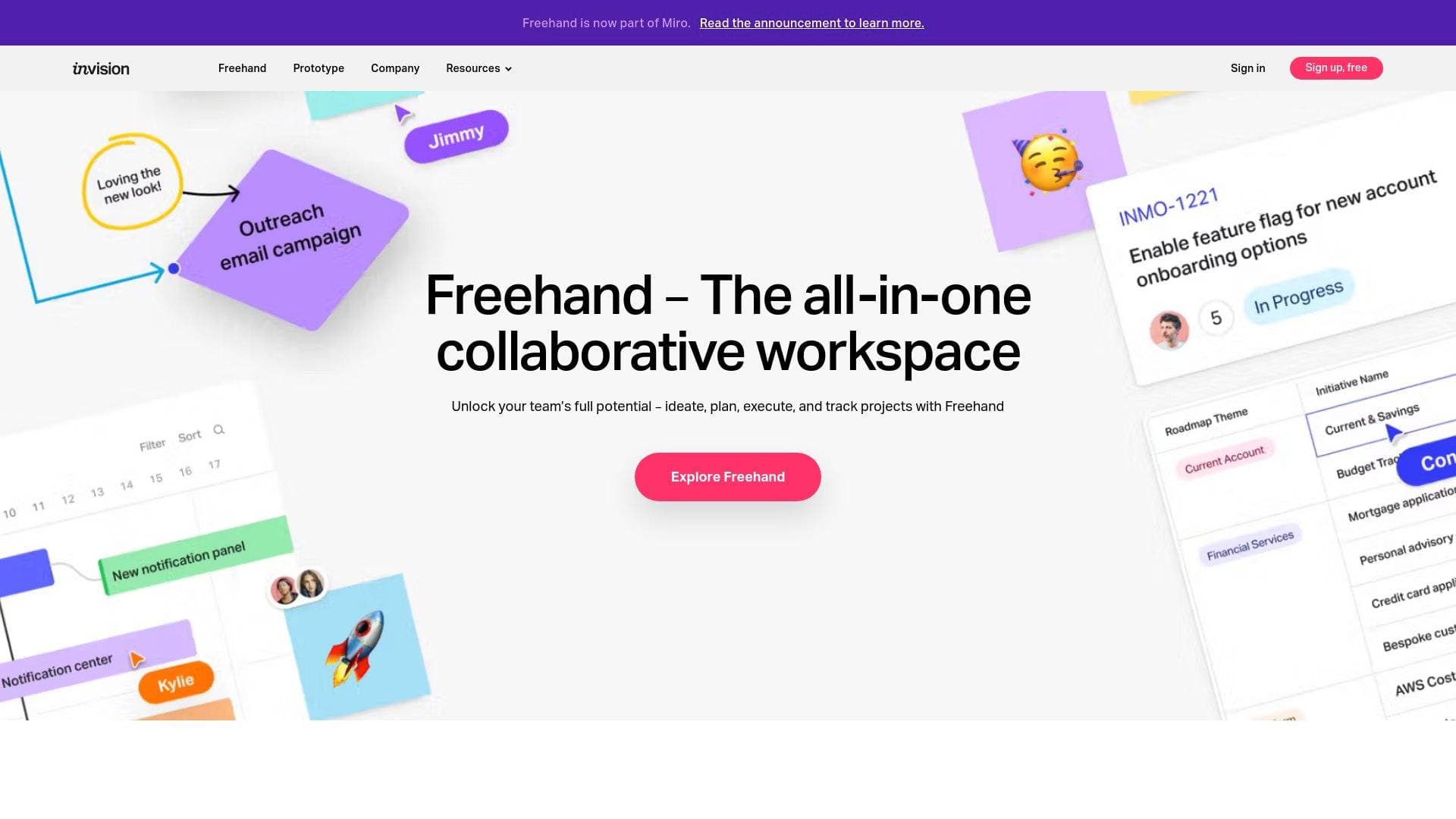 Invision interface screenshot showing main features and user interface