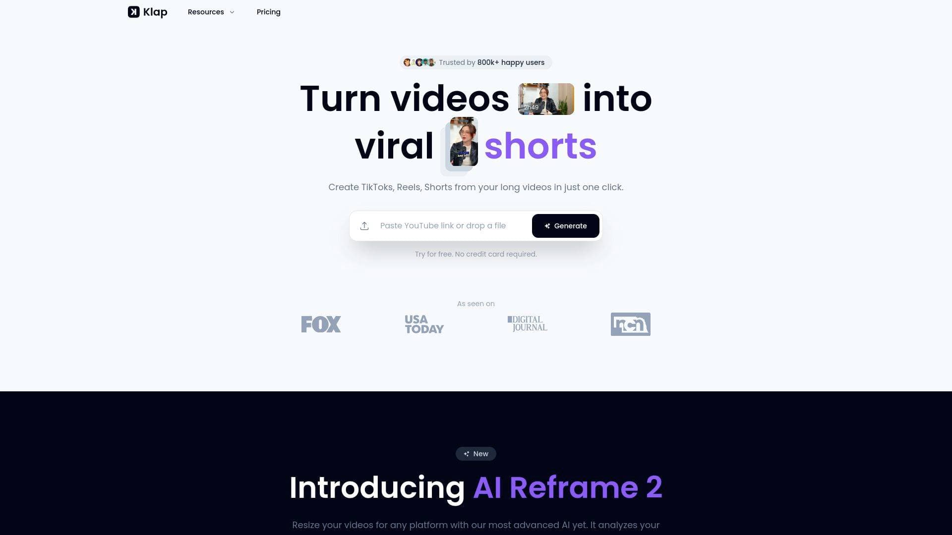 Klap interface screenshot showing main features and user interface