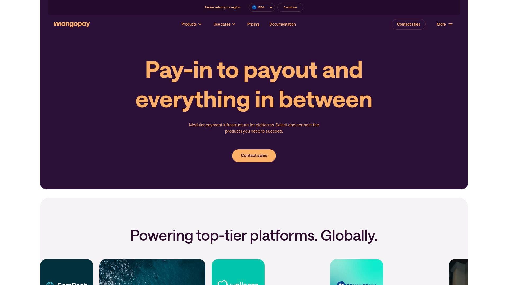 Mangopay interface screenshot showing main features and user interface