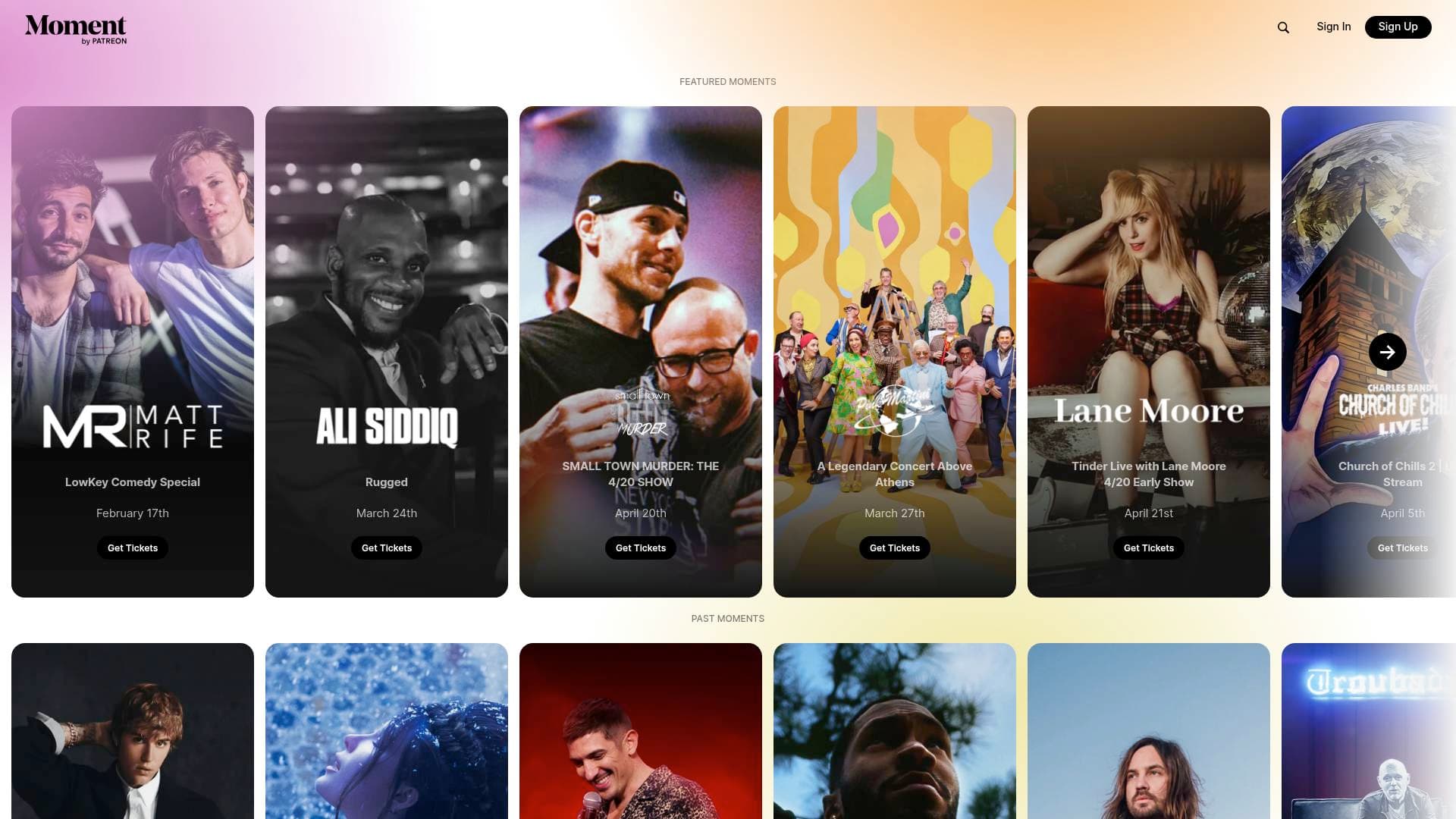 Moment House interface screenshot showing main features and user interface