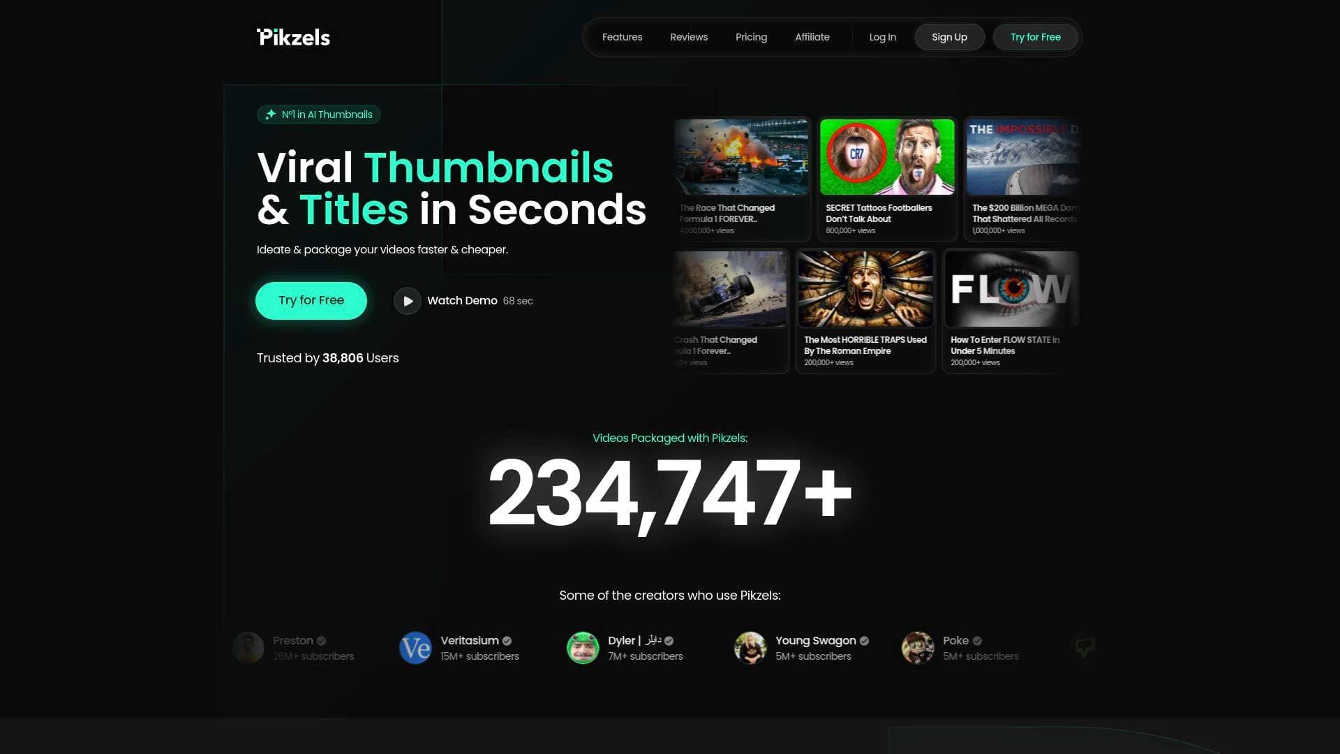 Pikzels interface screenshot showing main features and user interface