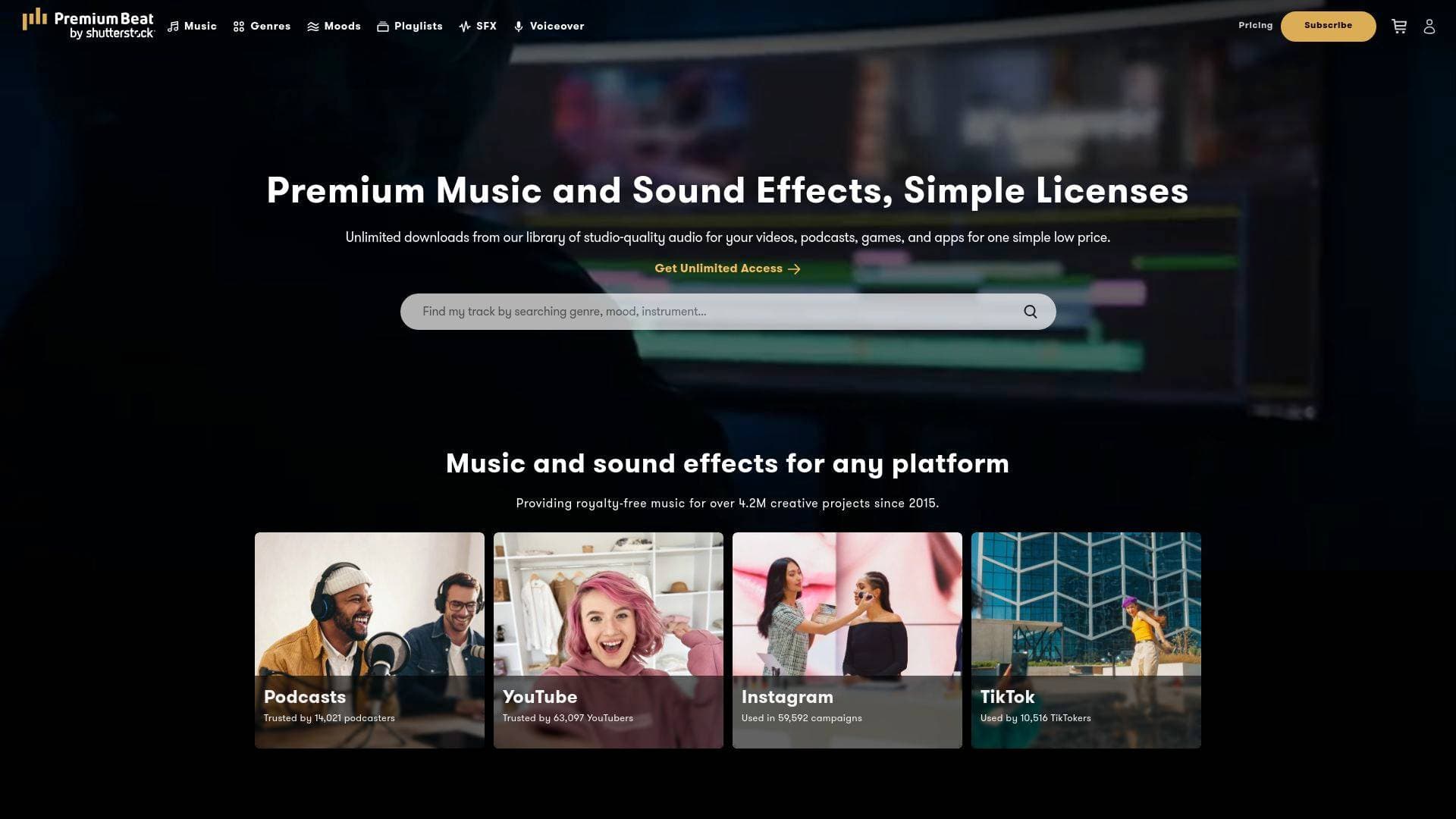 Premium Beat interface screenshot showing main features and user interface