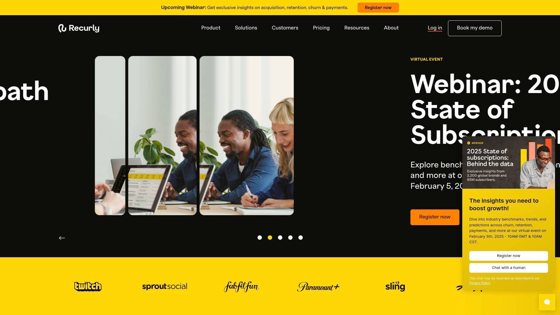 Recurly interface screenshot showing main features and user interface