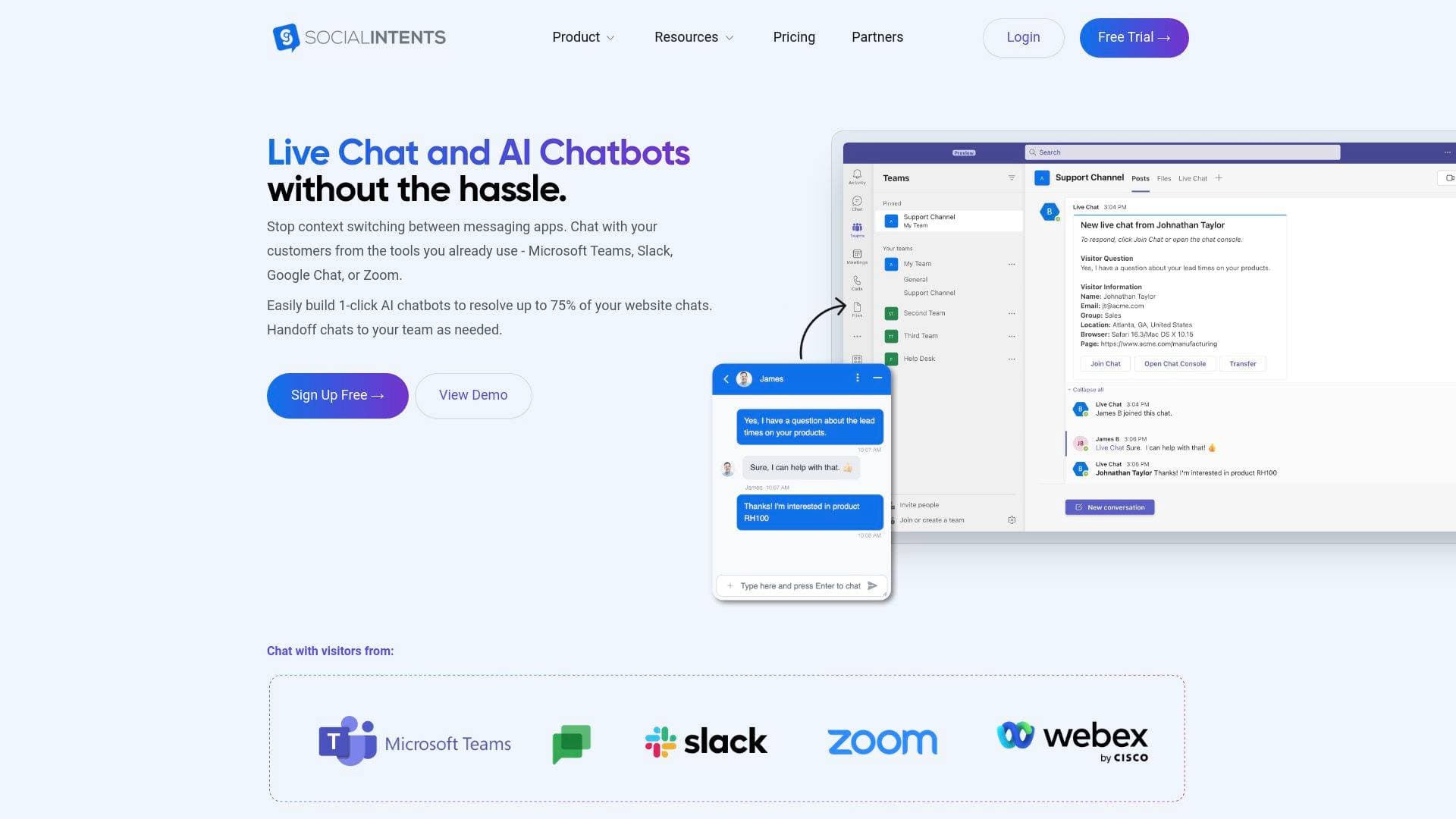 Social Intents interface screenshot showing main features and user interface
