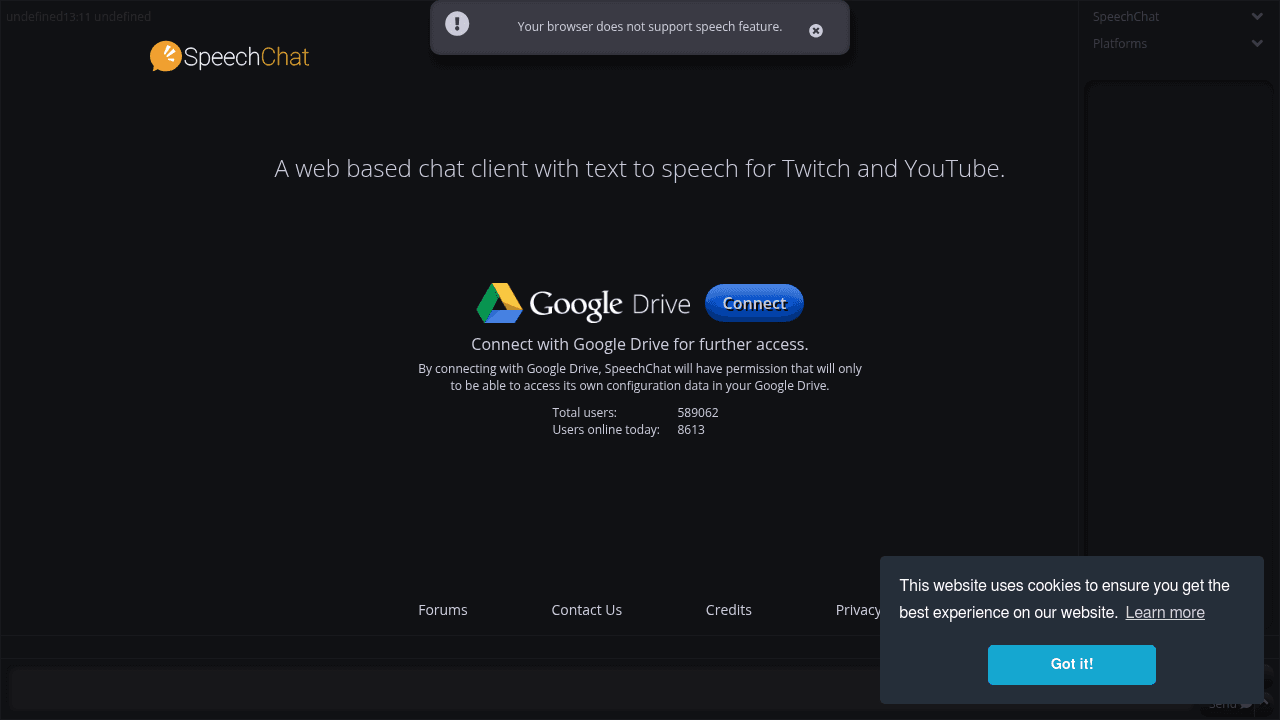 SpeechChat interface screenshot showing main features and user interface