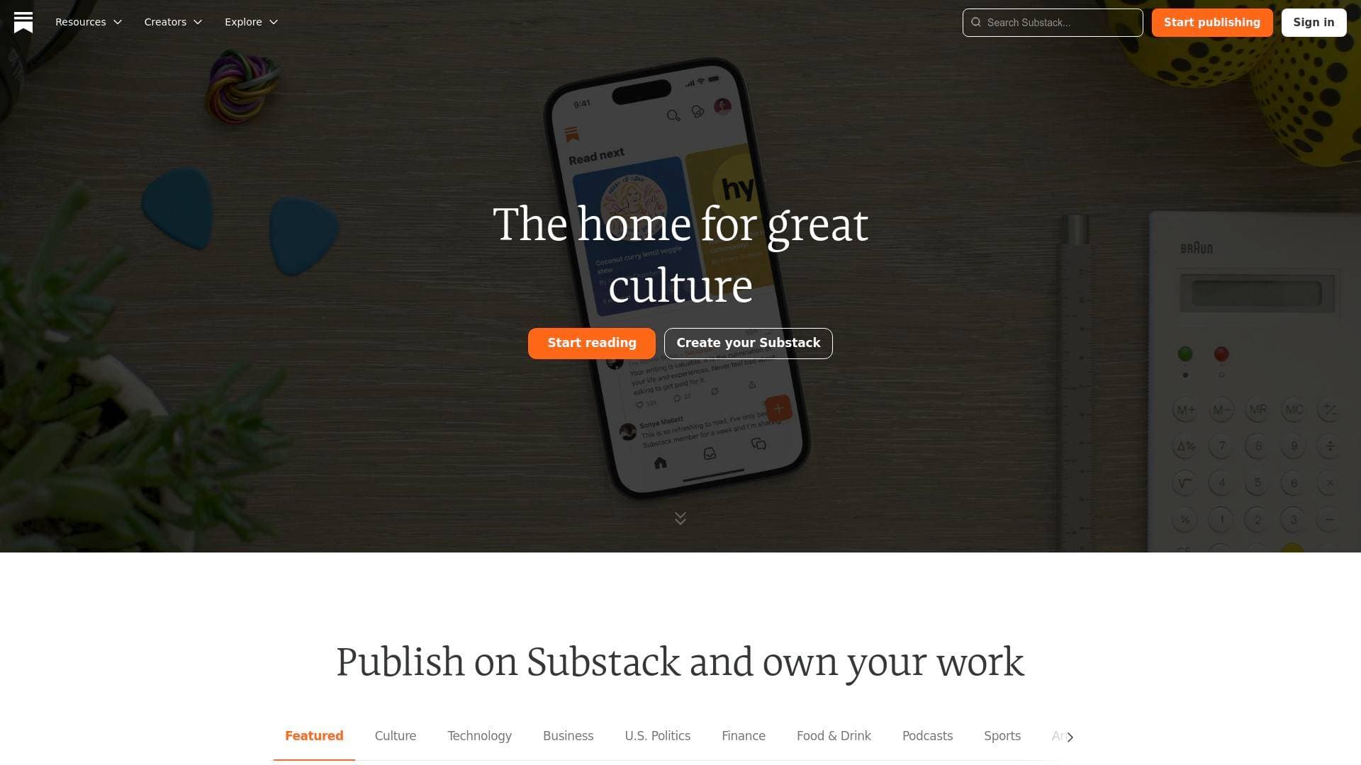 Substack interface screenshot showing main features and user interface
