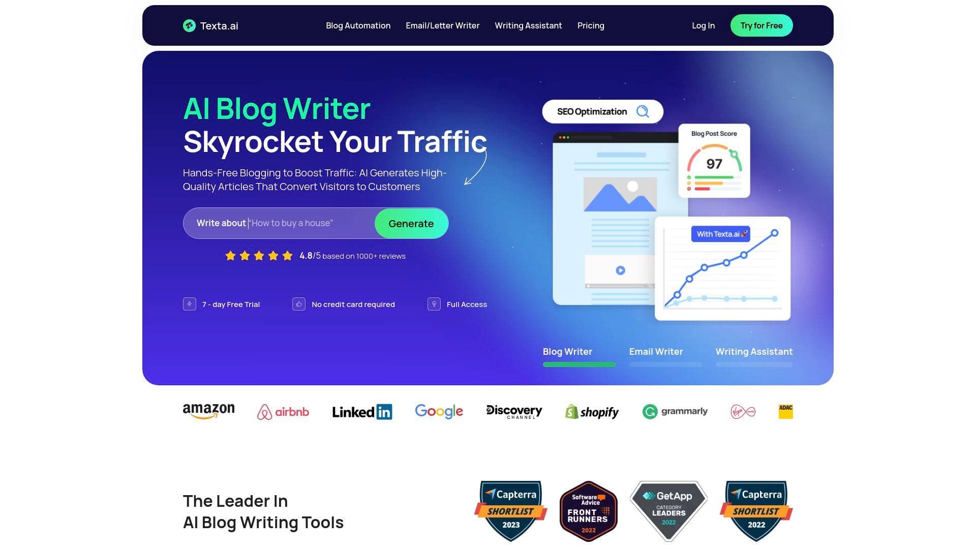 Texta interface screenshot showing main features and user interface