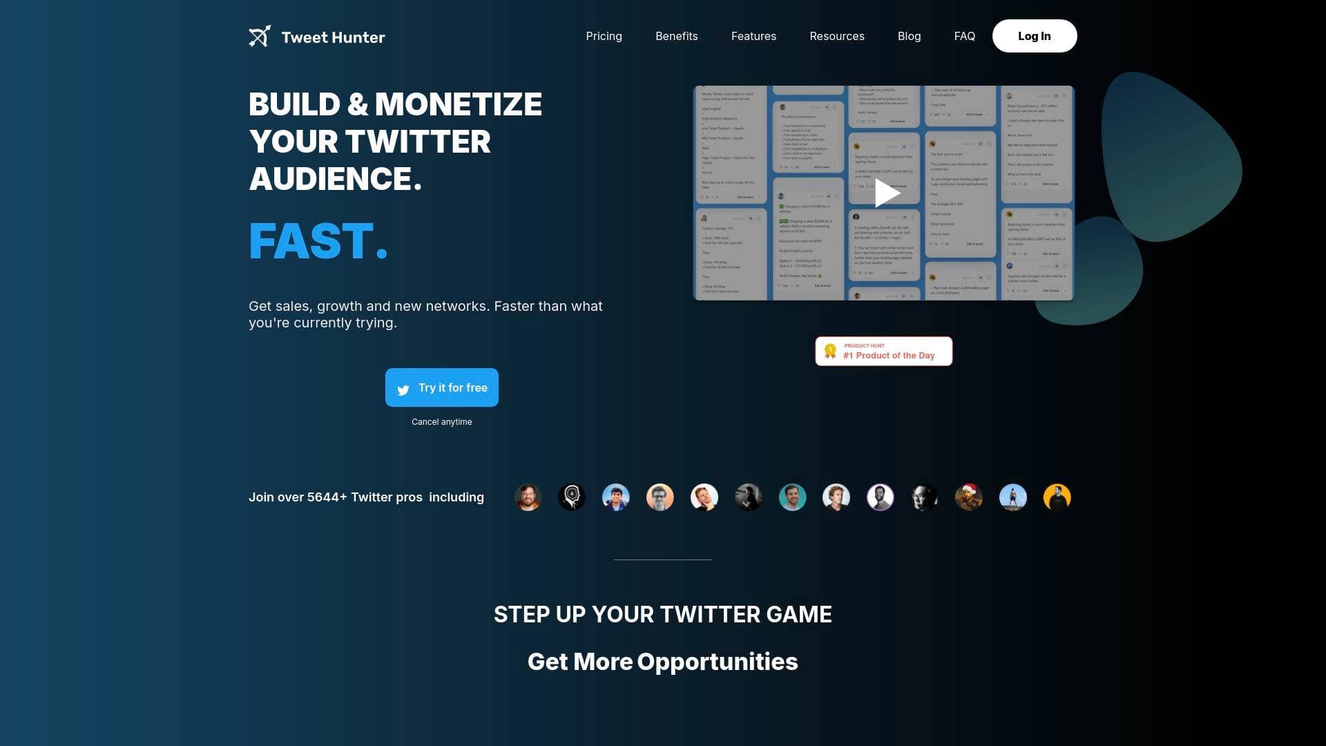 Tweet Hunter interface screenshot showing main features and user interface