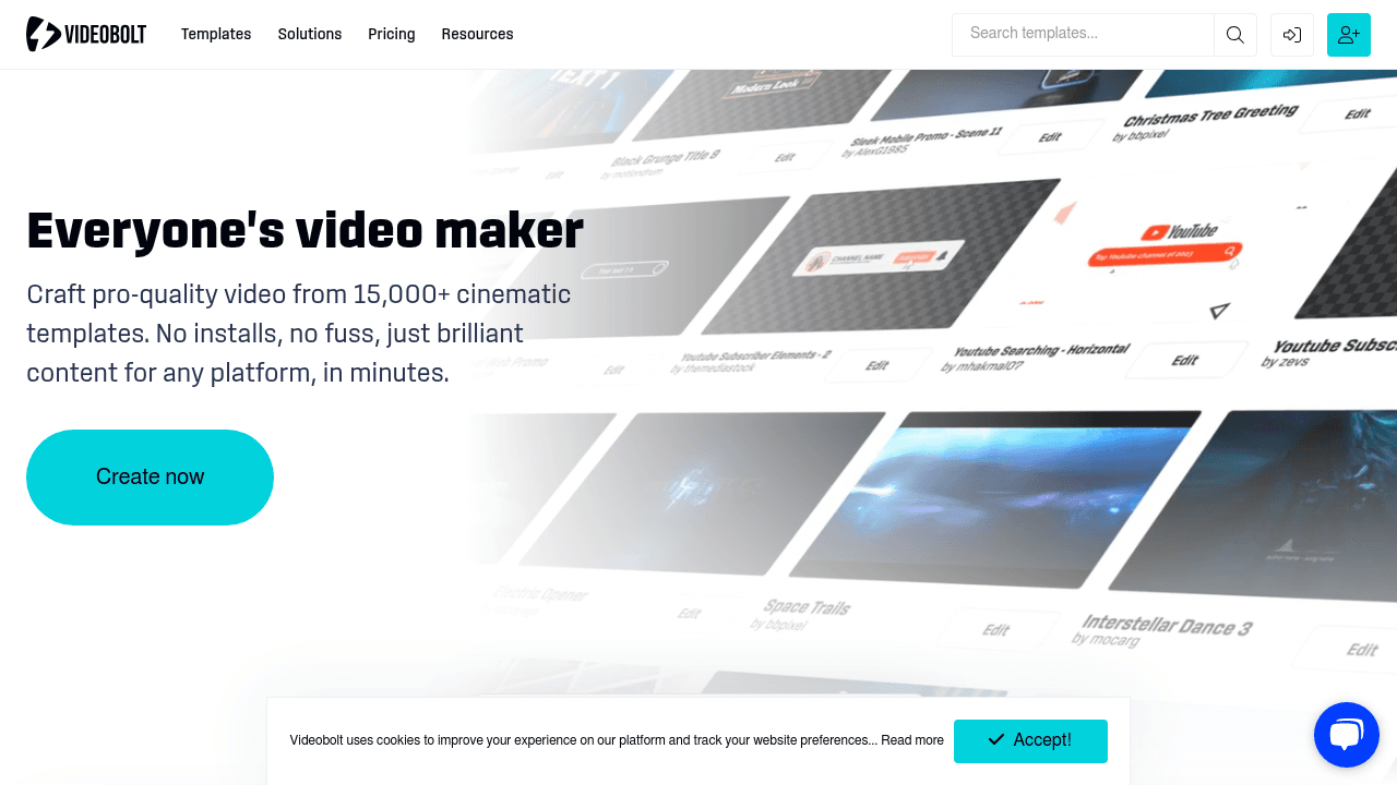 Videobolt interface screenshot showing main features and user interface