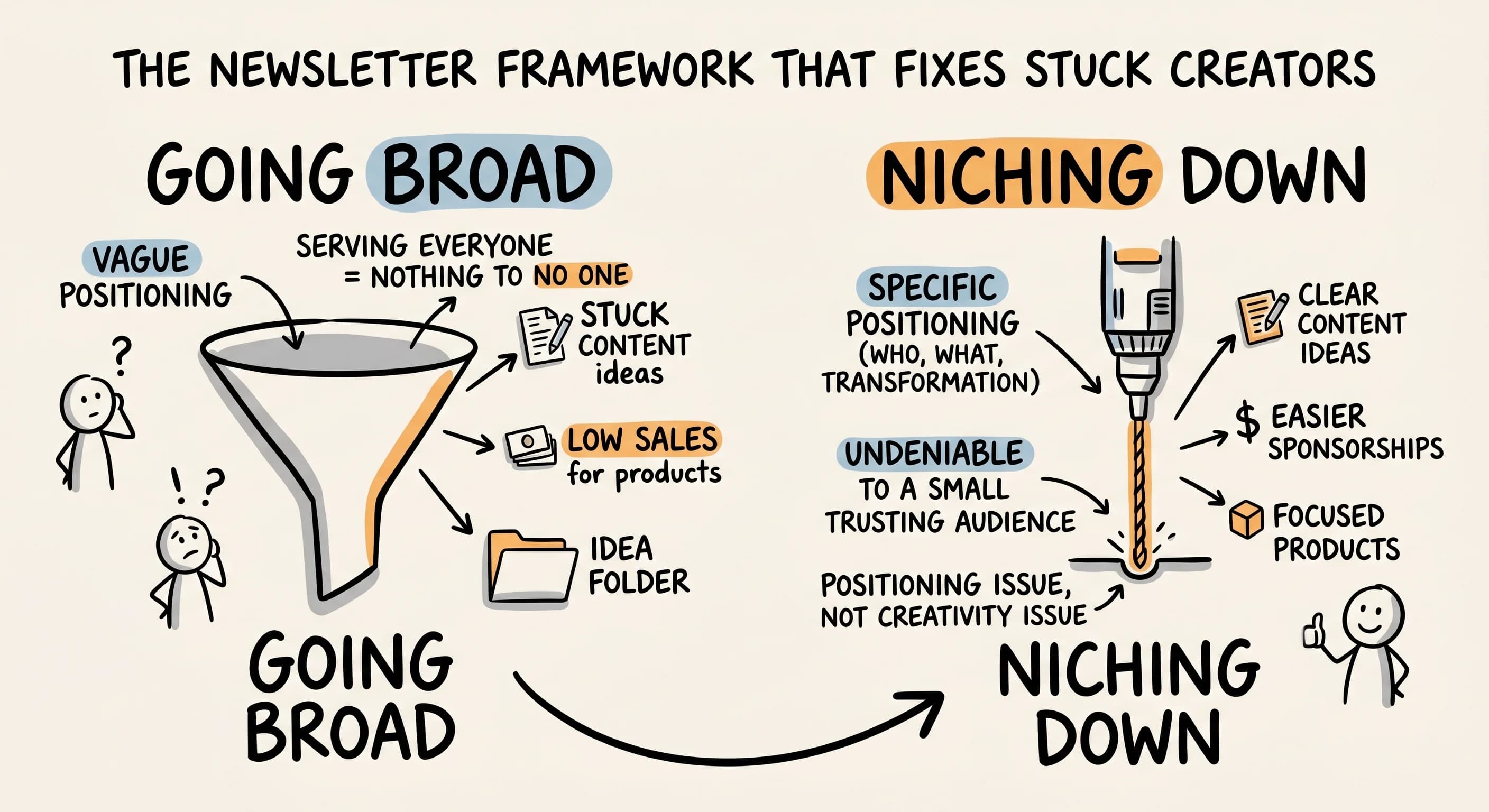 Should You Niche Down Or Go Broad? The Newsletter Framework That Fixes Stuck Creators - Featured blog post image