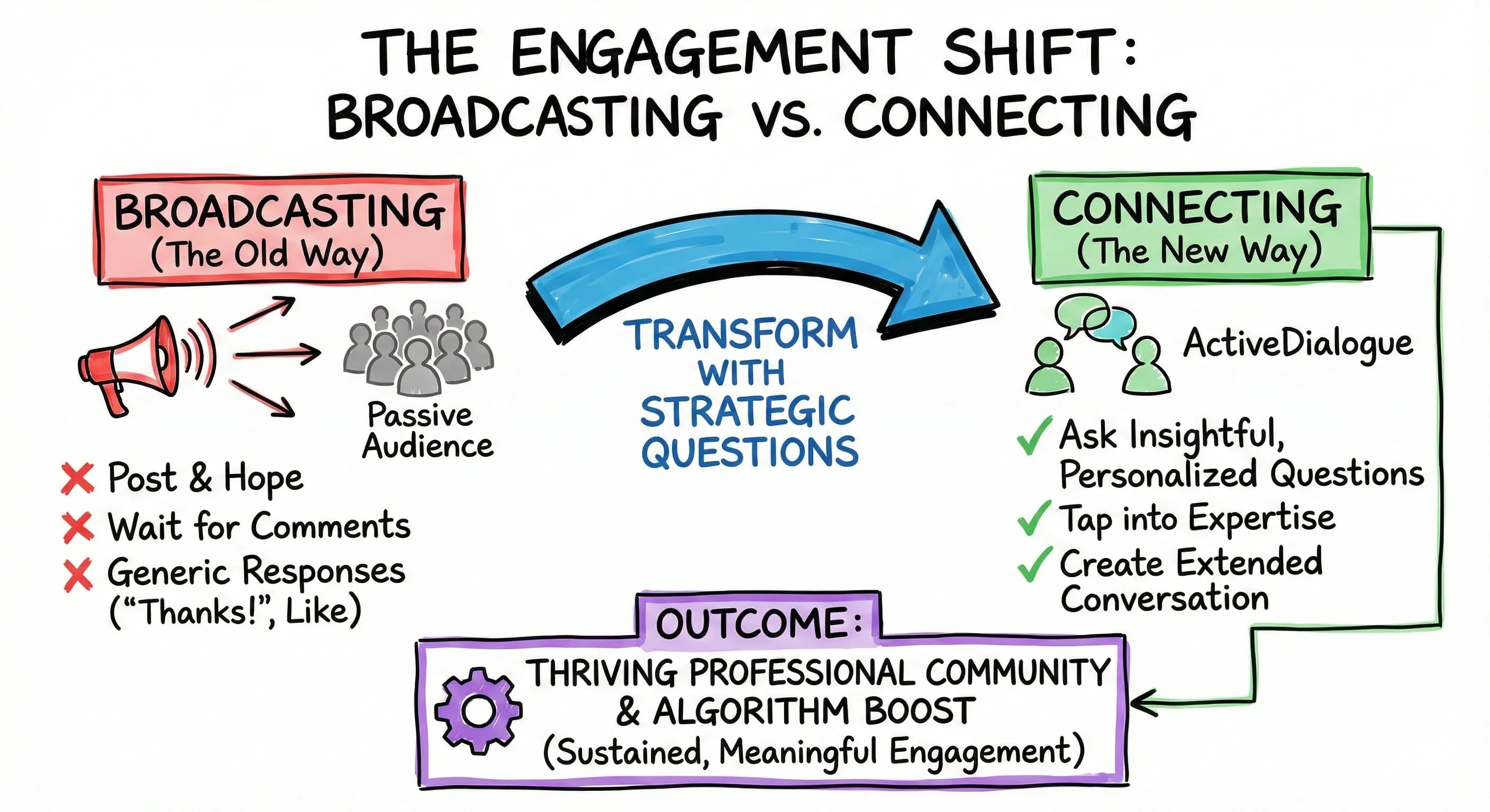Stop Broadcasting, Start Connecting: How Questions Transform Your Social Media Engagement - Blog post thumbnail