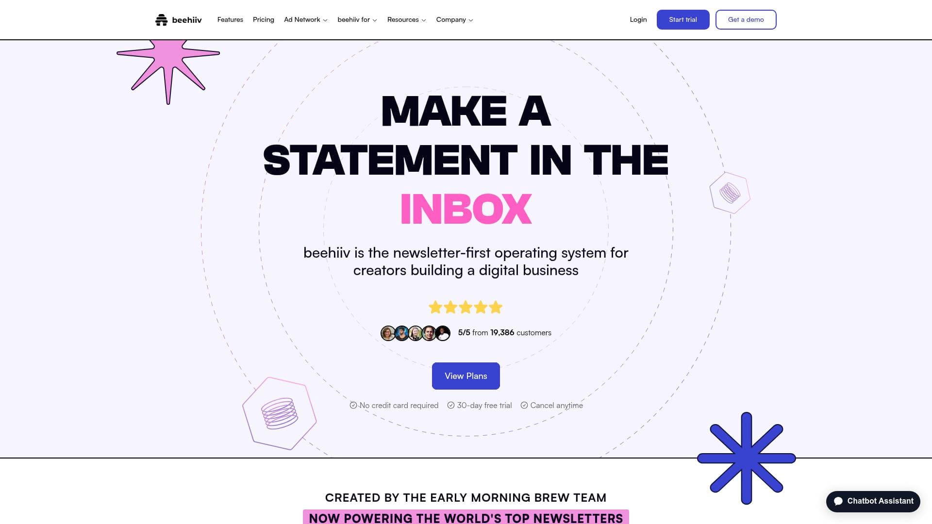 Beehiiv interface screenshot showing main features and user interface
