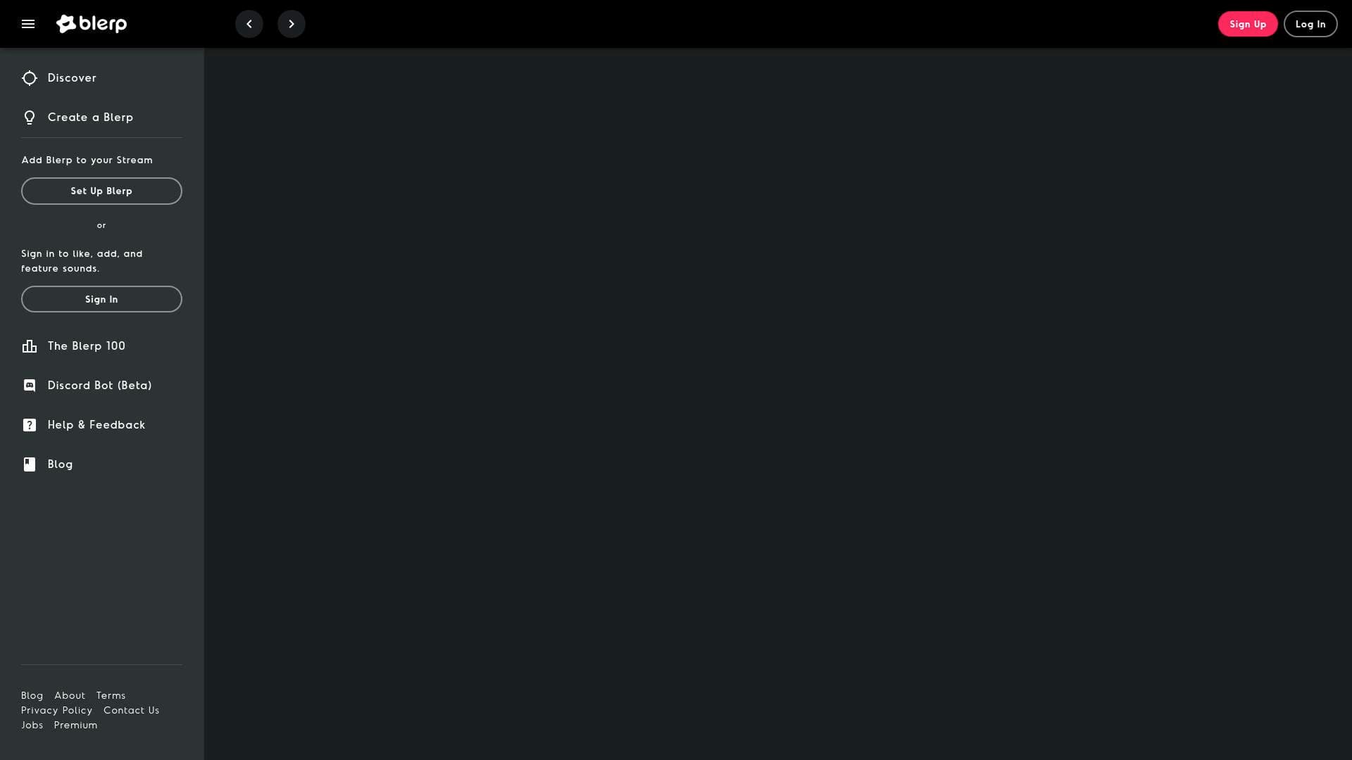 Blerp interface screenshot showing main features and user interface