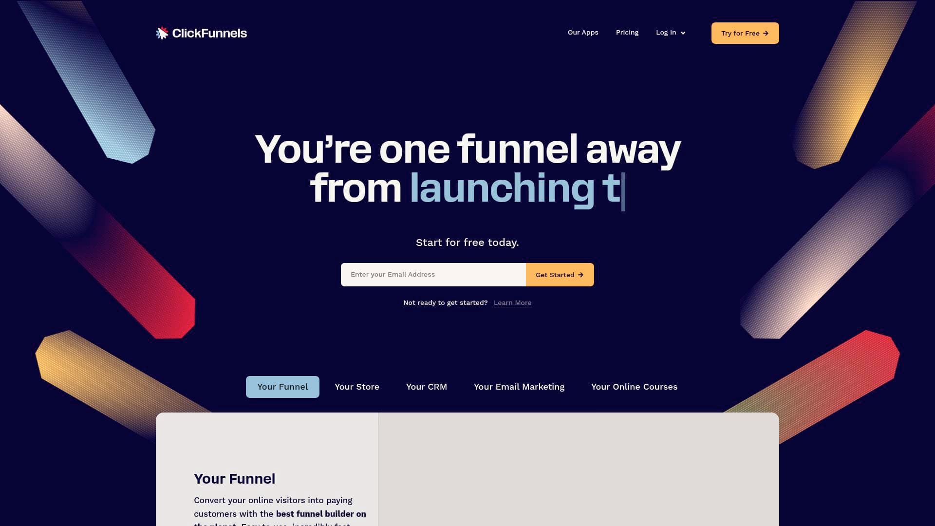 Clickfunnels interface screenshot showing main features and user interface