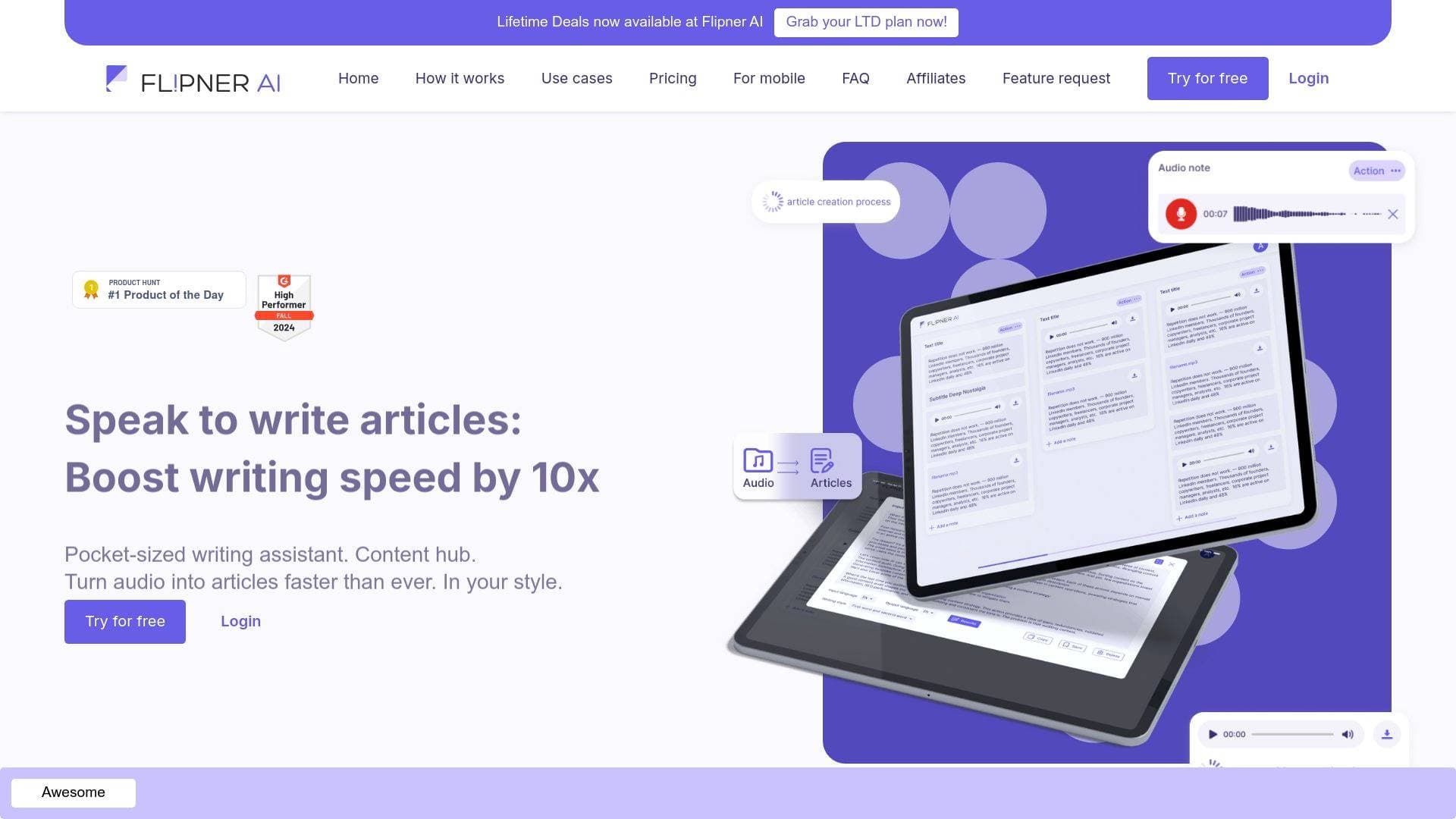 Flipner interface screenshot showing main features and user interface