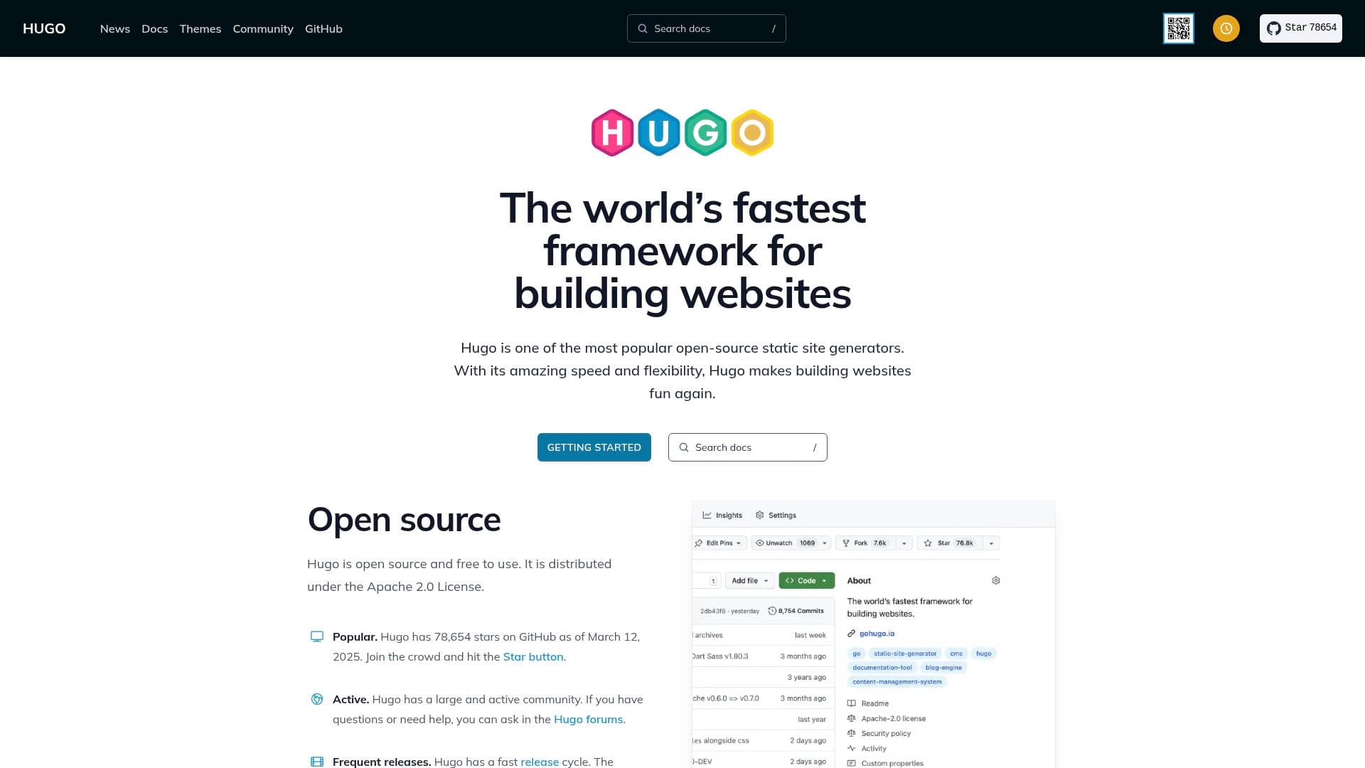 Hugo interface screenshot showing main features and user interface