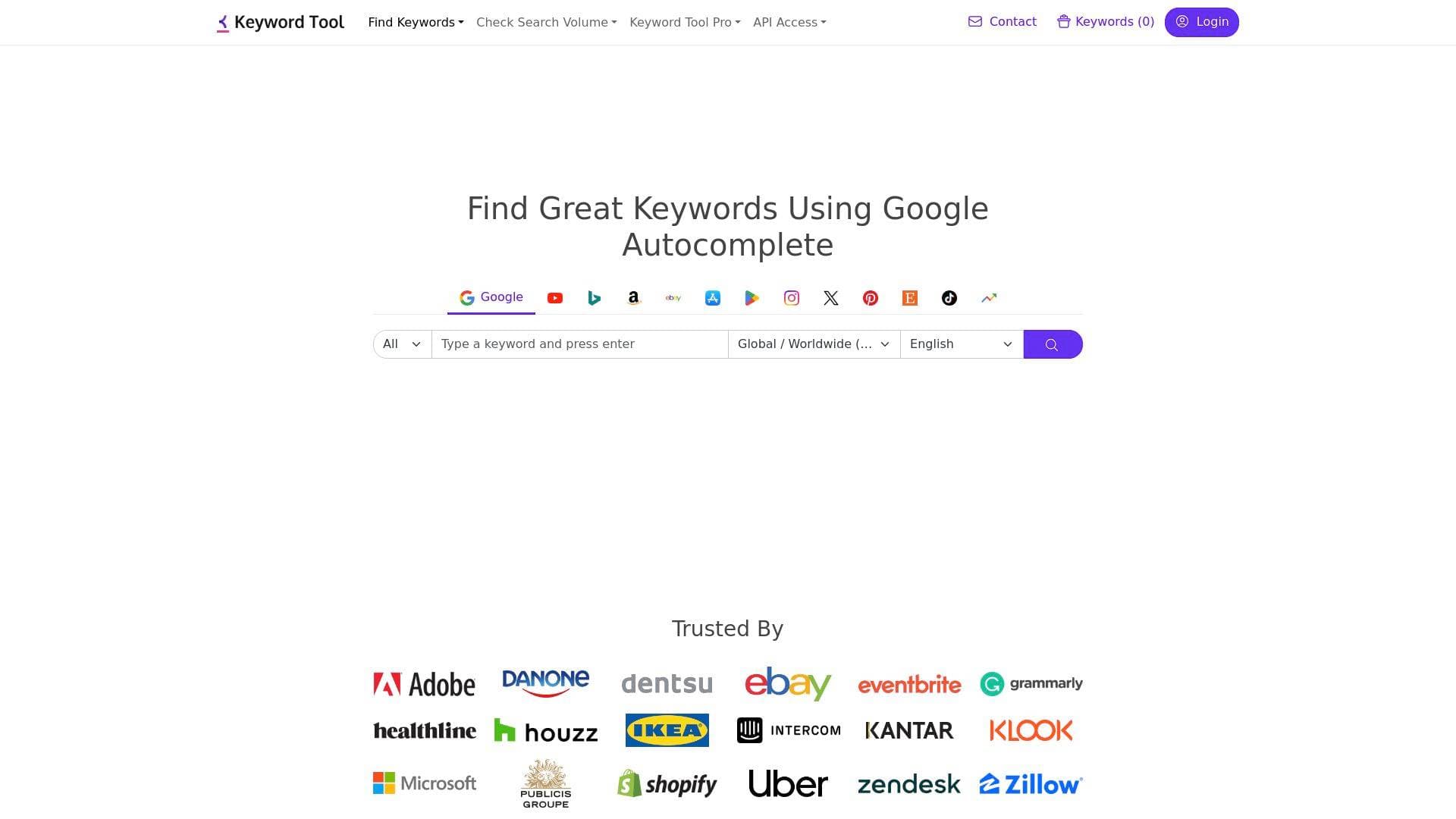 Keyword Tool interface screenshot showing main features and user interface